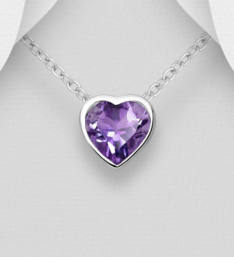 Sterling Silver Amethyst Heart Pendant Slide Necklace