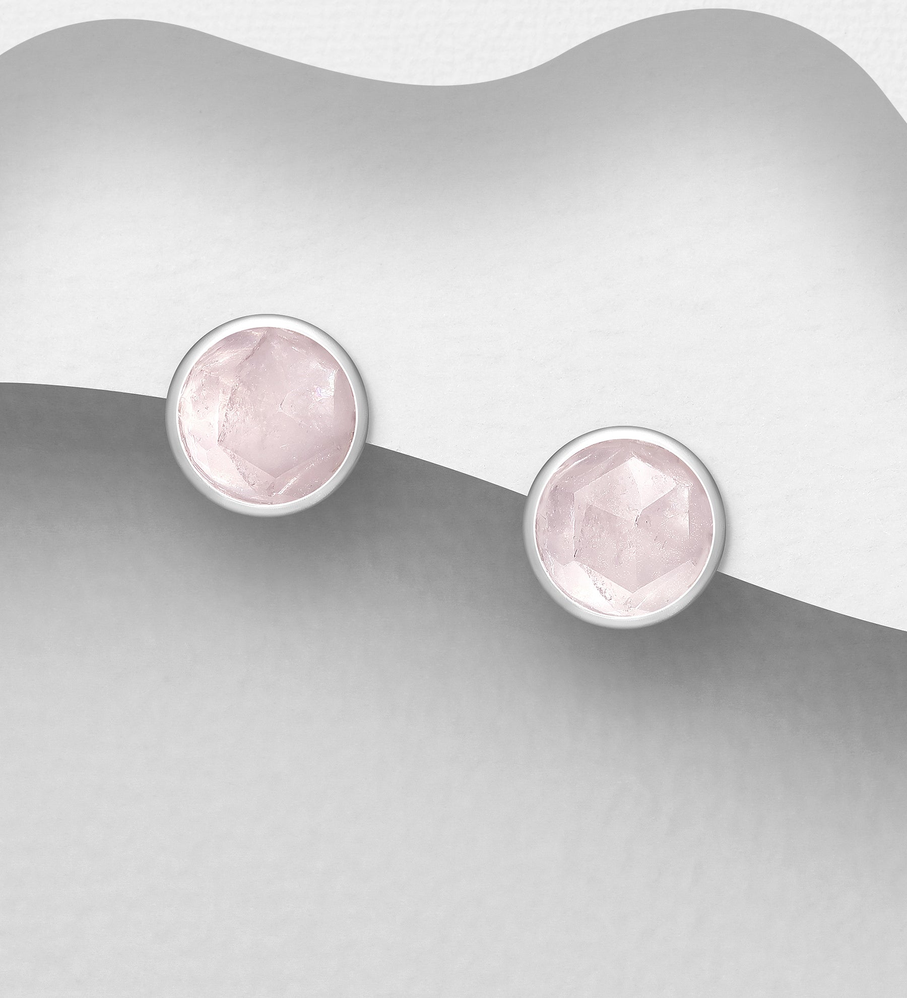 Sterling Silver Bezel-Set Rose Quartz Earrings