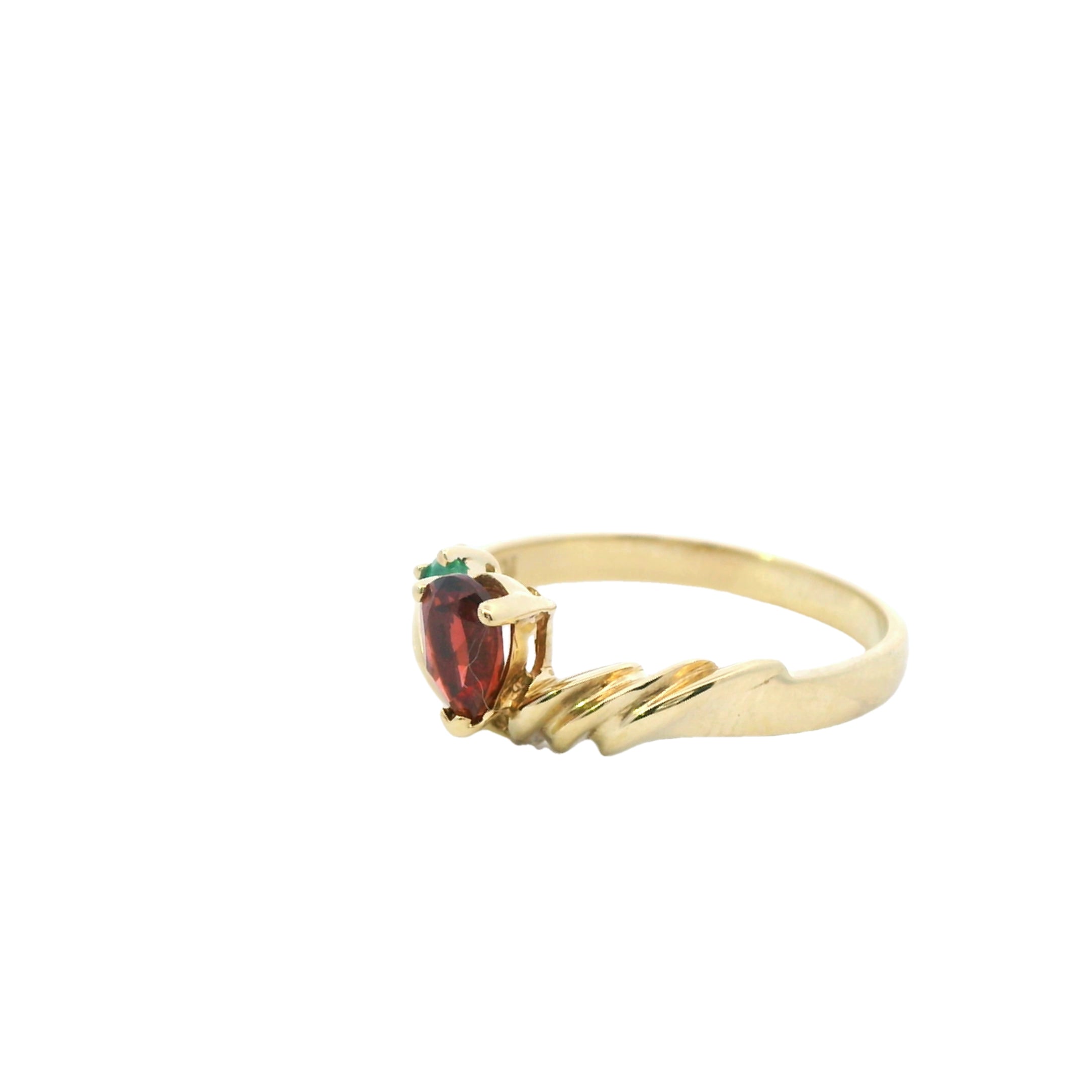 Estate Collection: 10K Yellow Gold Pear-Cut Garnet & Emerald Ring