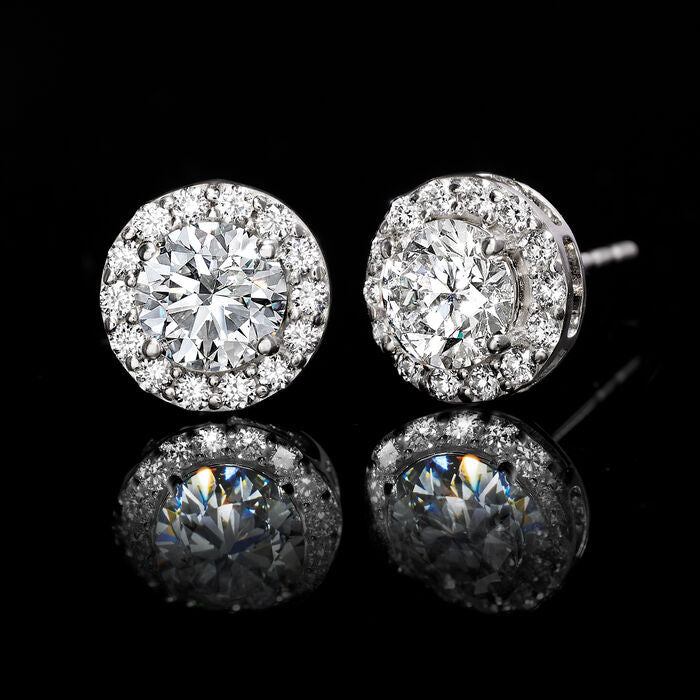 14K White Gold 1CT. Lab-Grown Diamond Round Halo Studs