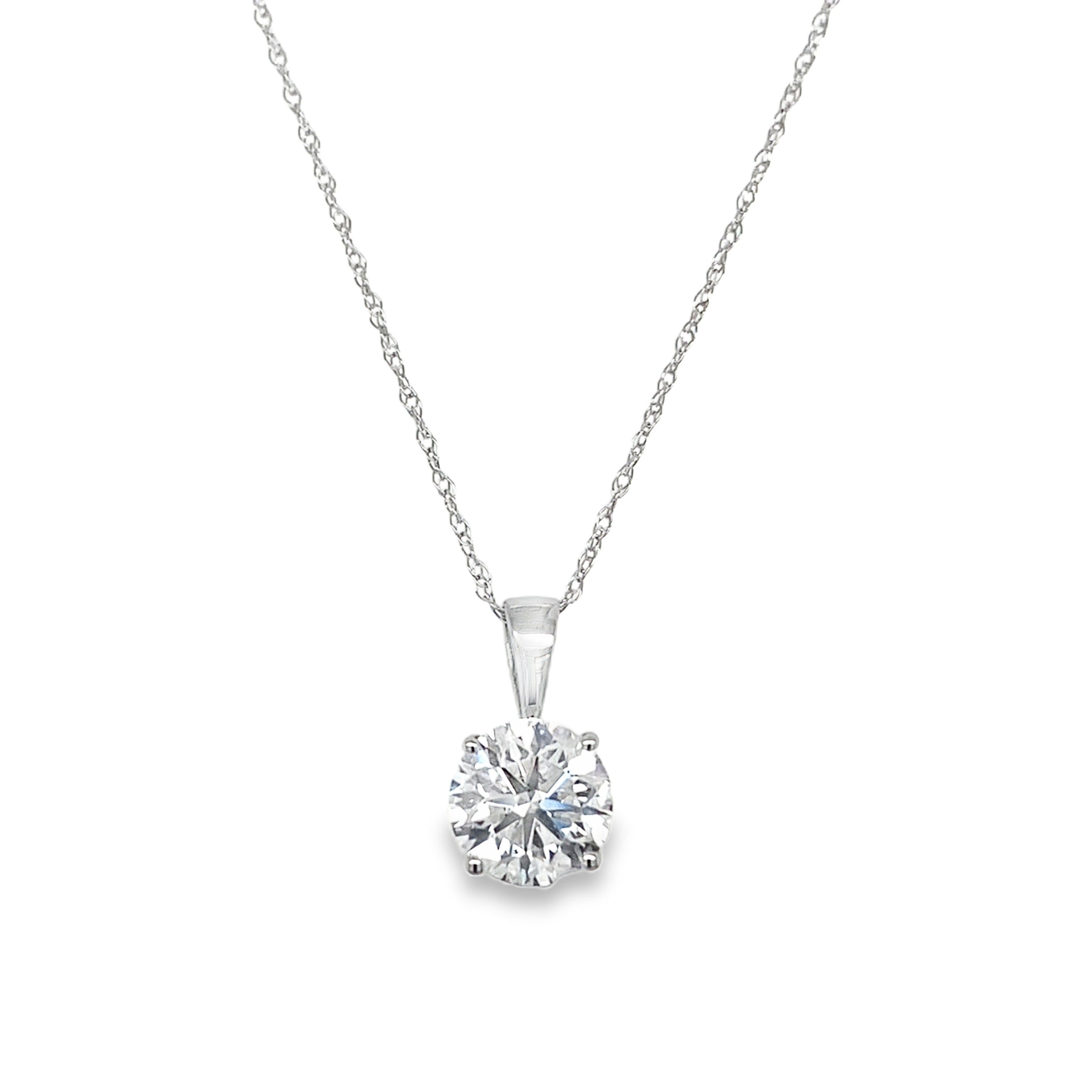 14k white gold round solitaire pendant necklace