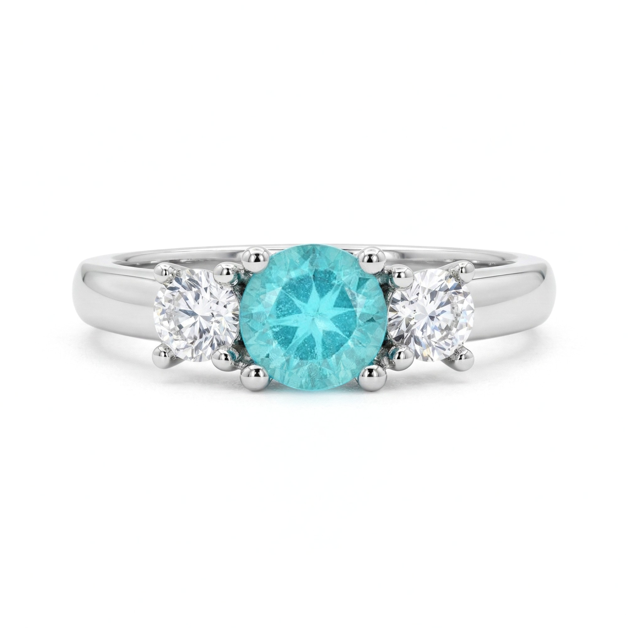 18K White Gold 0.71CT. GIA Certified Paraiba Tourmaline and 0.37CTW. Diamond 3-Stone Ring
