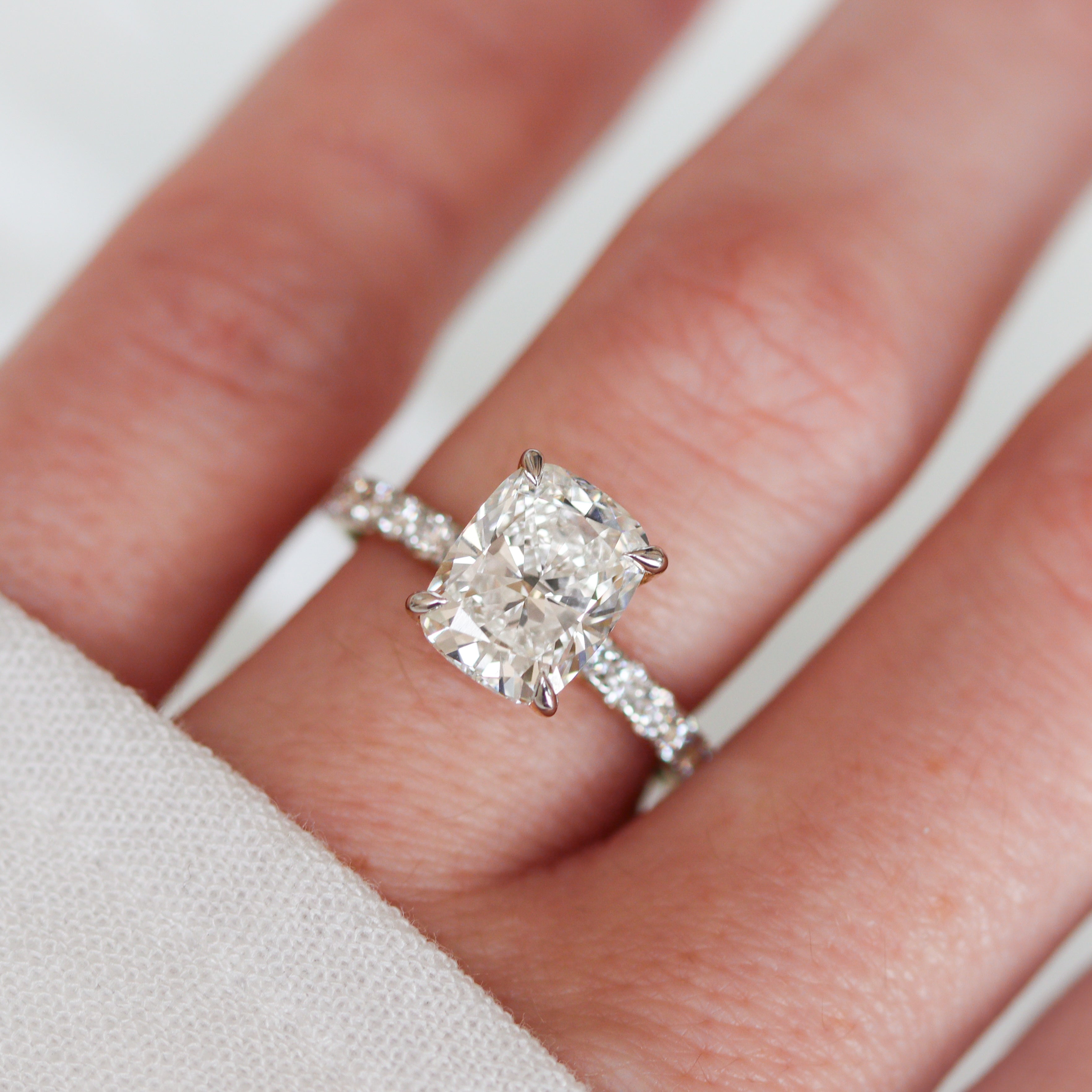 The "Adeline" — 14K Yellow Gold 3-3/4CT. Certified Cushion-Cut Lab-Grown Diamond Accent Diamond Engagement Ring