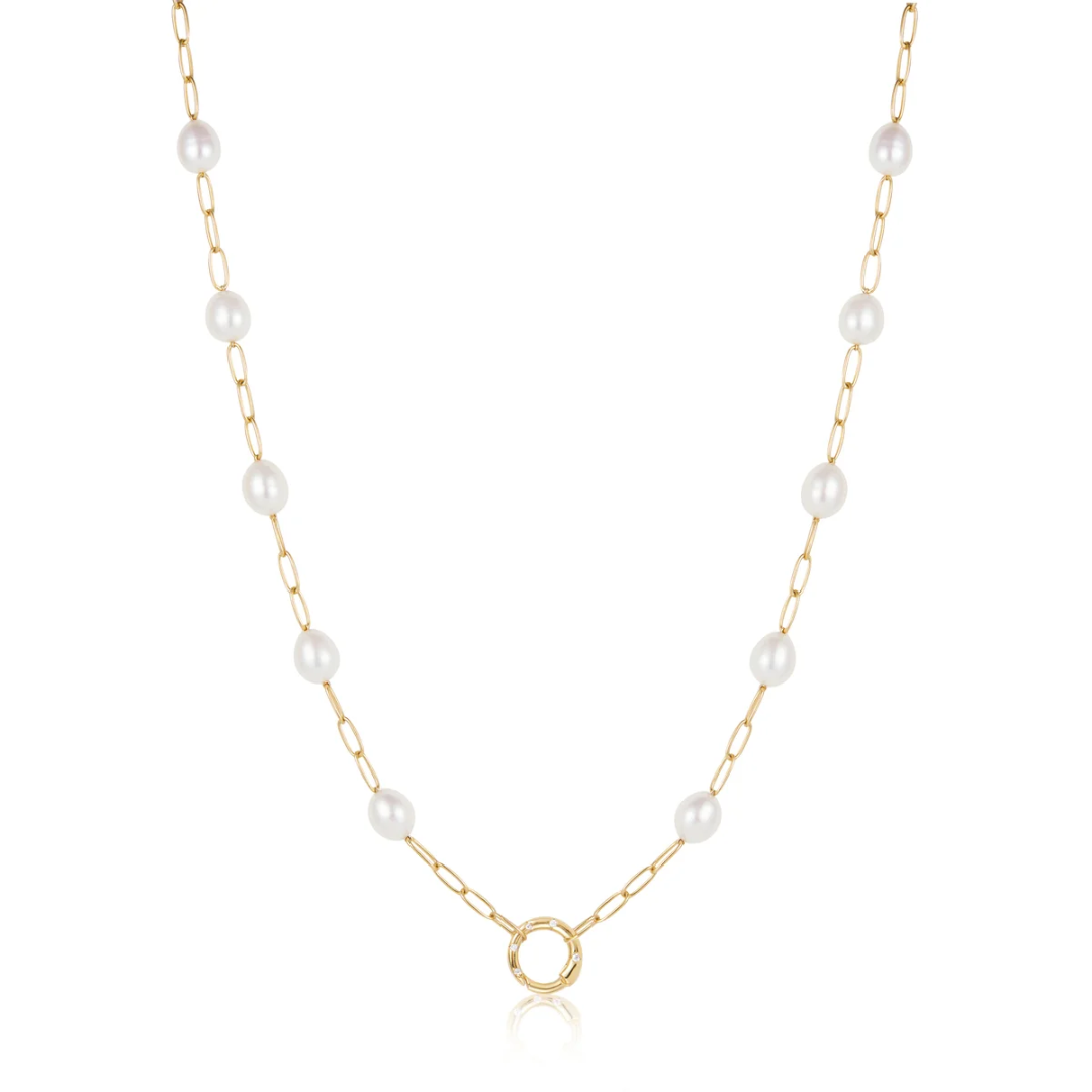Ania Haie 14K Yellow Gold-Plated Pearl & Paperclip Chain Charm Connector Necklace