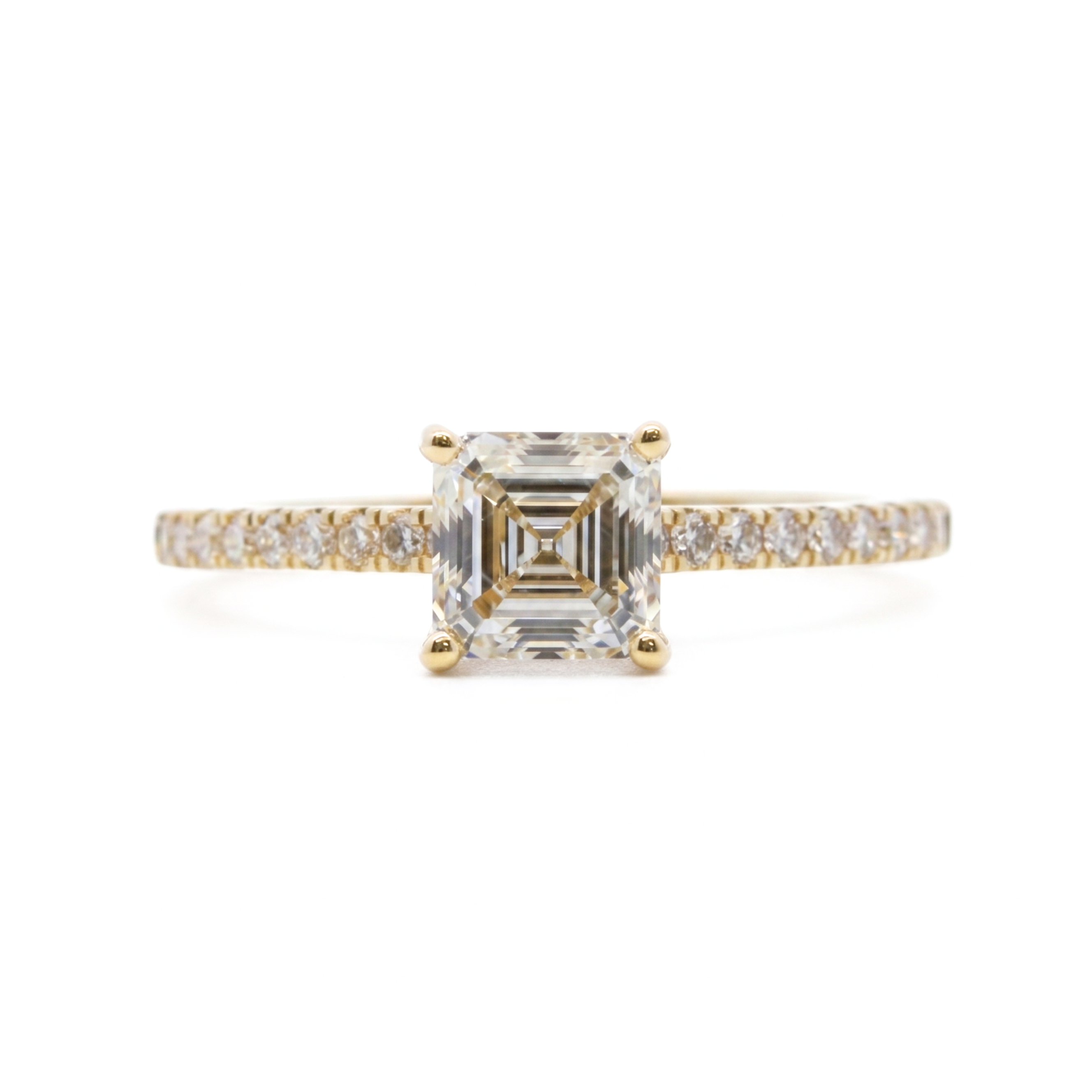 14K Yellow Gold 1.25CTW. Asscher-Cut Lab-Grown Diamond Accented Engagement Ring