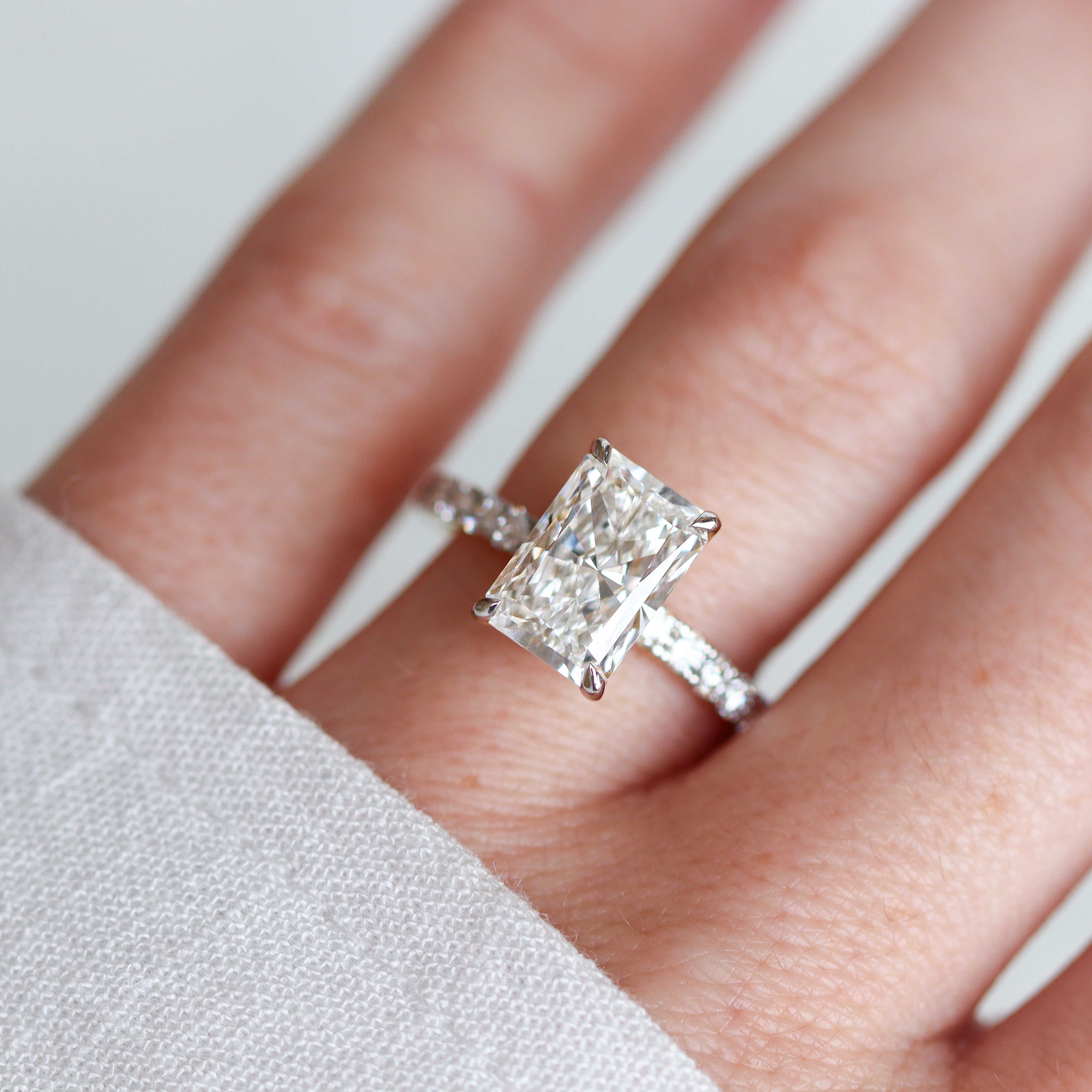 The "Aurora" — 14K Yellow Gold 3-3/4CTW. Certified Radiant-Cut Lab-Grown Diamond Accented Engagement Ring