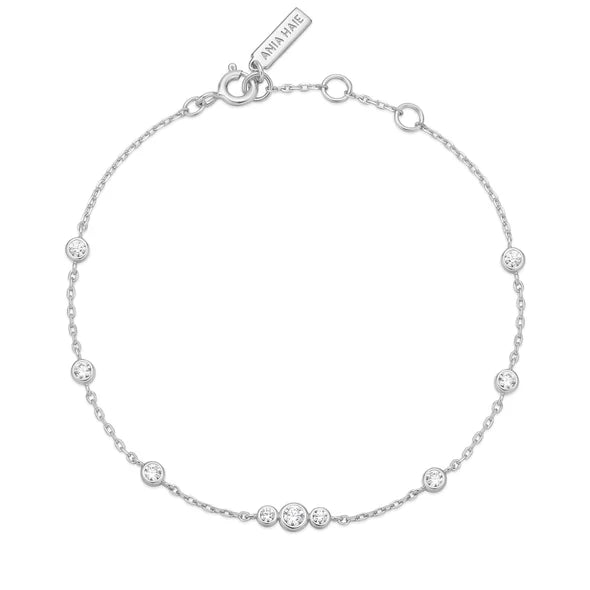Top View Ania Haie Silver Sparkling Bezel Cubic Zirconia Station Bracelet