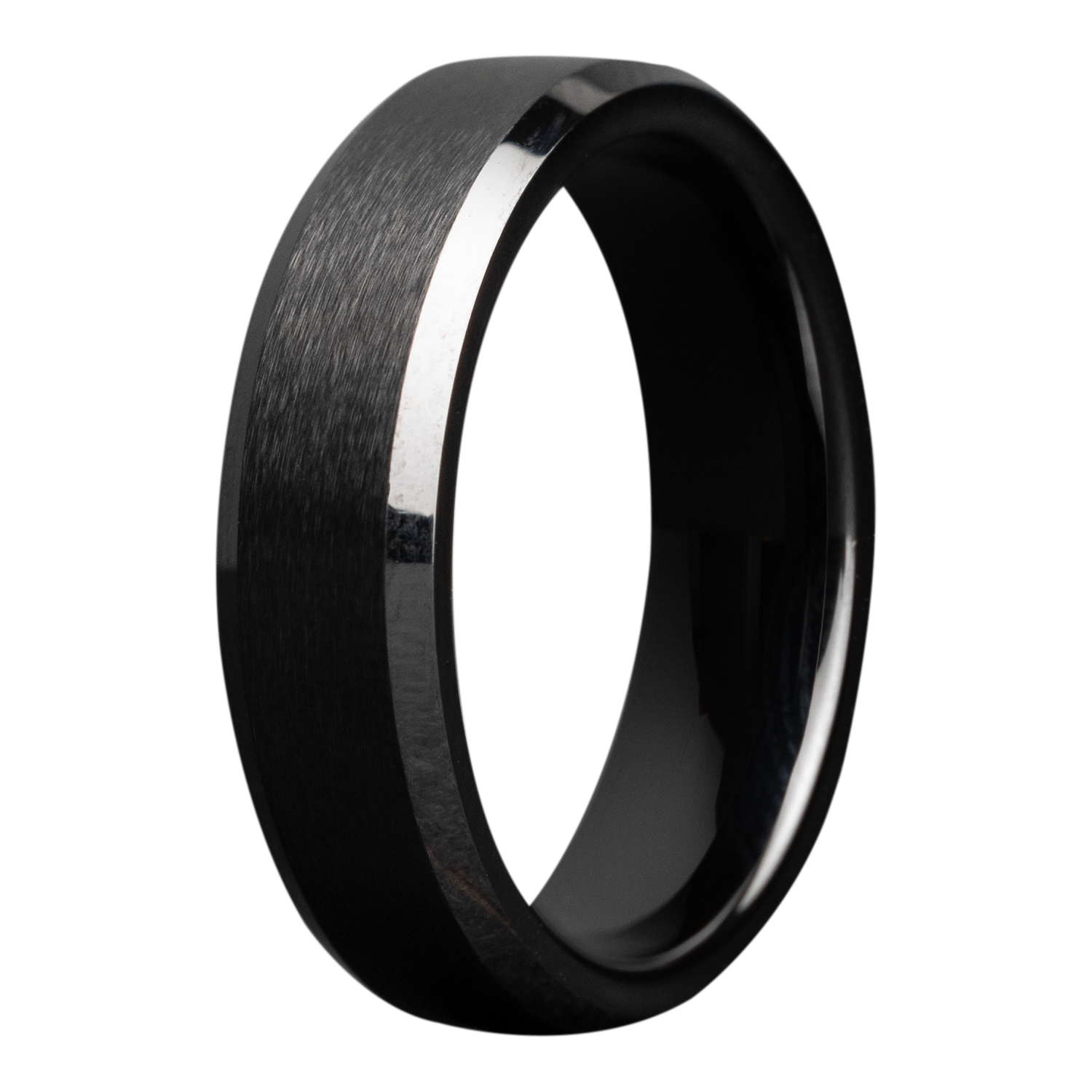 HEAVY STONE Men's 6MM Black Diamond Ceramic Band with Satin-Finish and Knife Edges