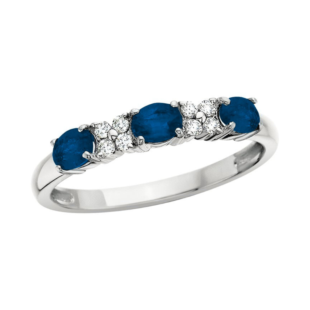 14K White Gold Sapphire and Diamond Stackable Ring