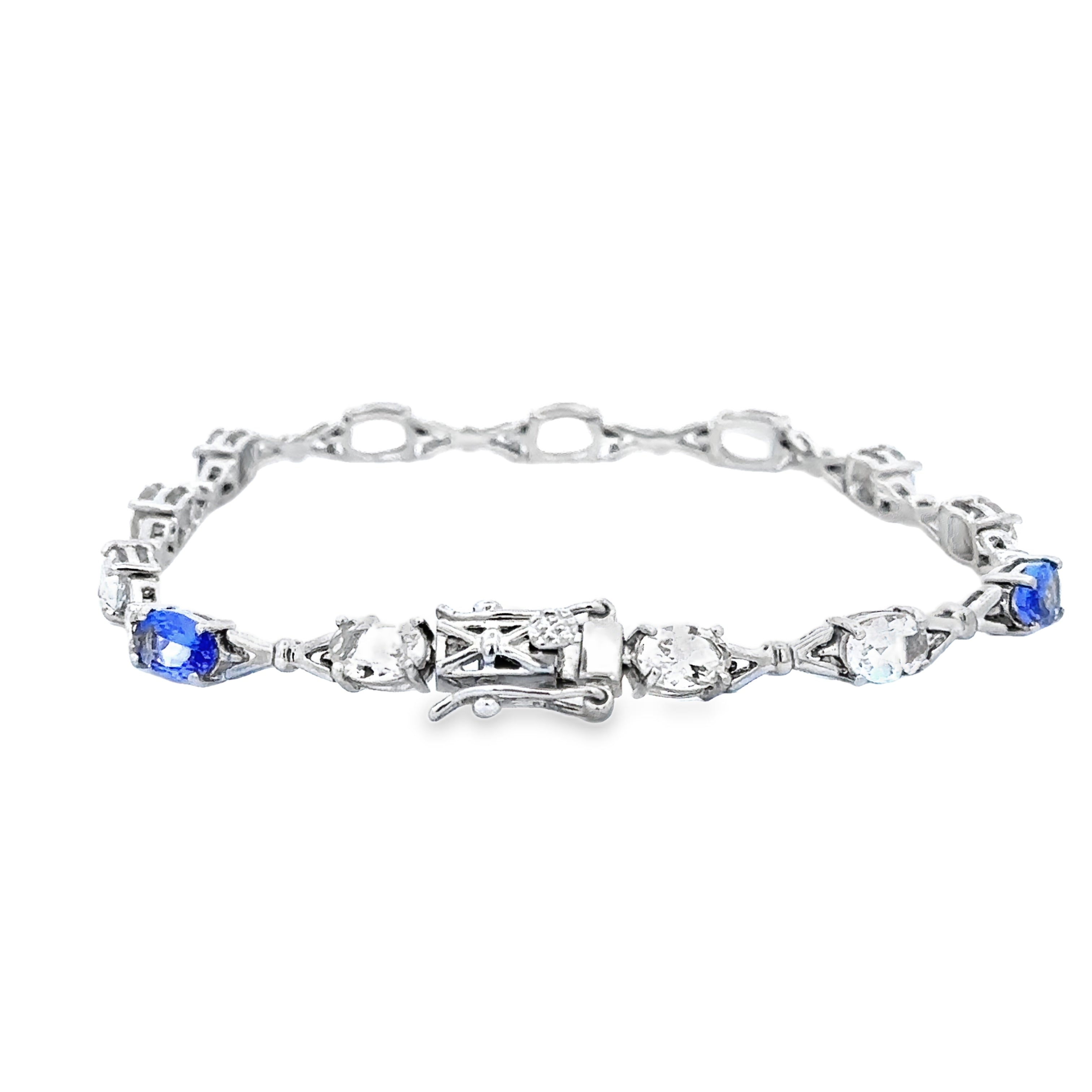 Sterling Silver 5.50CTW. Aquamarine, Morganite & Tanzanite Tennis Bracelet