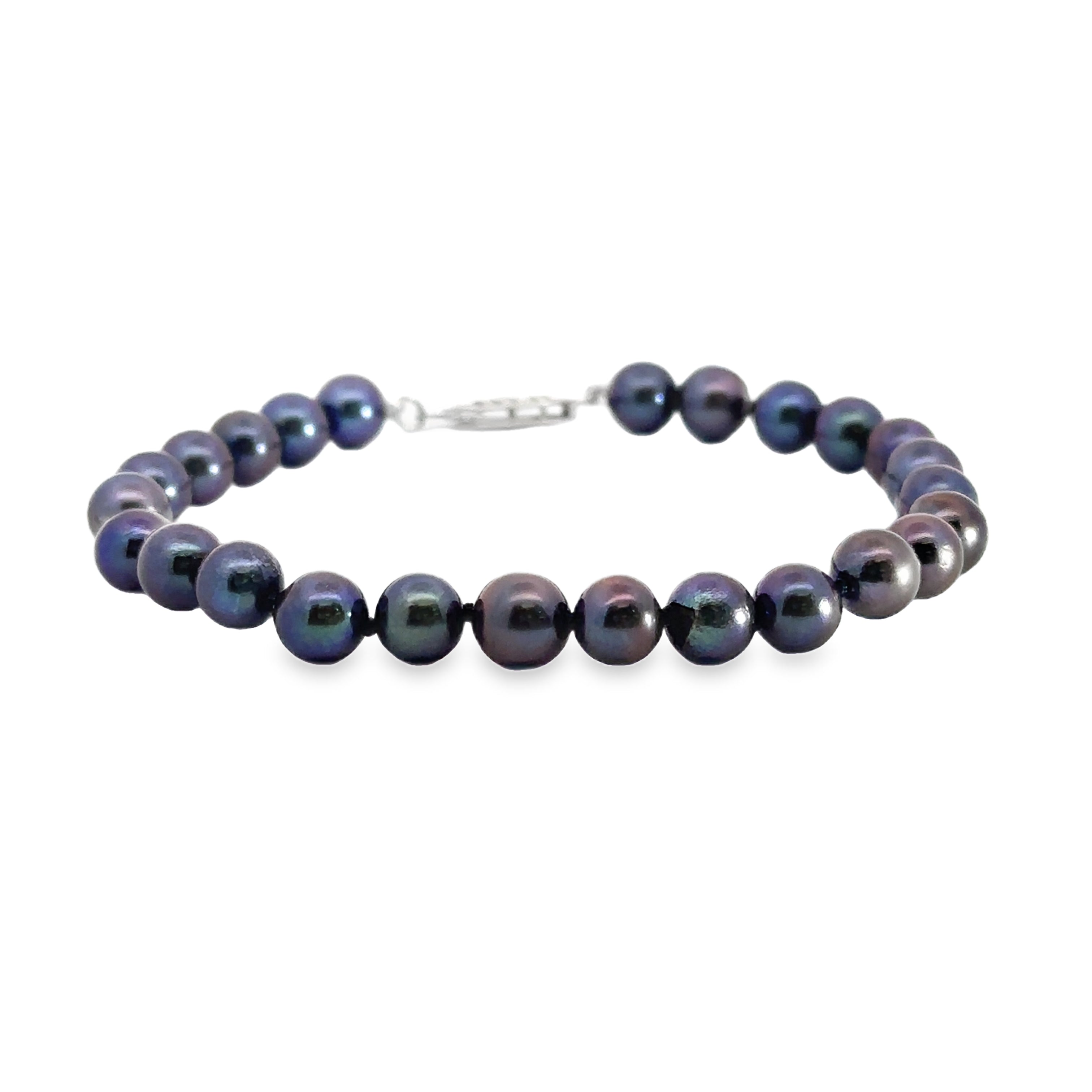 14K White gold black pearl bracelet