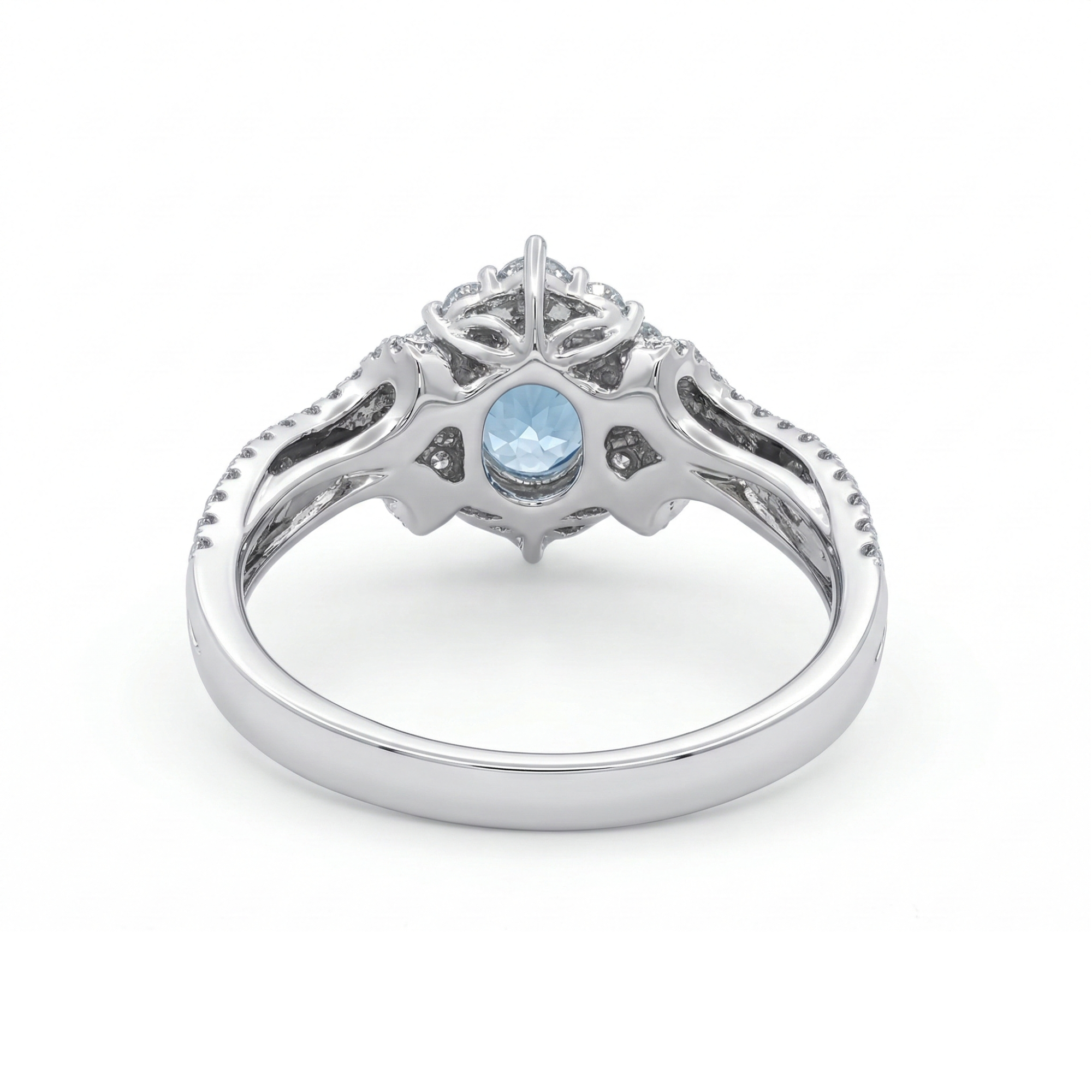 18K White Gold 0.80CT. Oval Sapphire and 0.67CTW. Diamond Halo Accented Ring