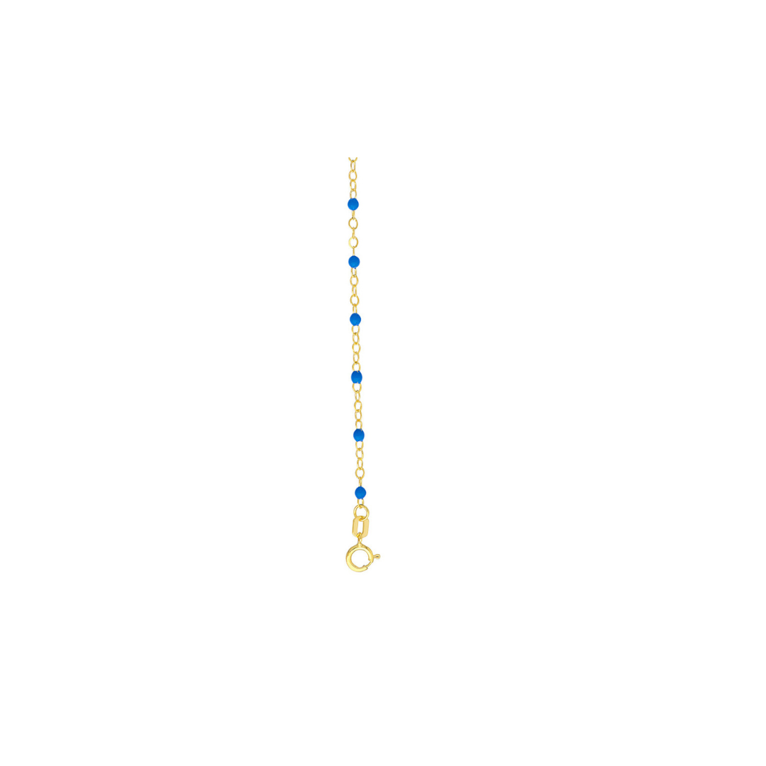 14K Yellow Gold Cobalt Enamel Bead on Piatto Chain