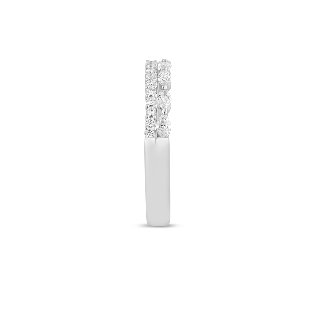 Side view of 14K White Gold 0.5CTW. Lab-Grown Round & Marquise Diamond Double Row Band