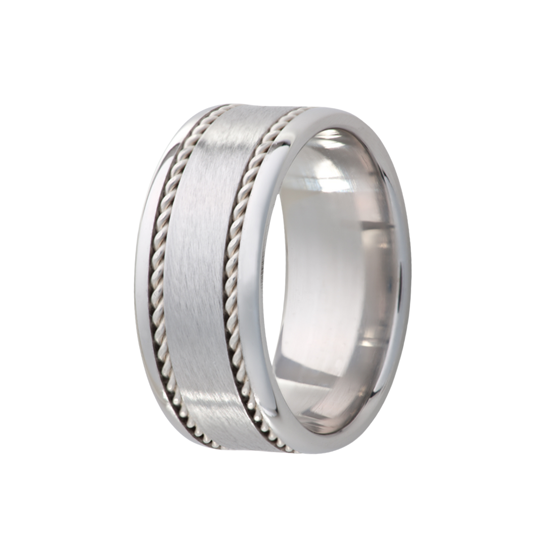 HEAVY STONE Men's 8MM Tungsten Band with Argentium Rope Inlays