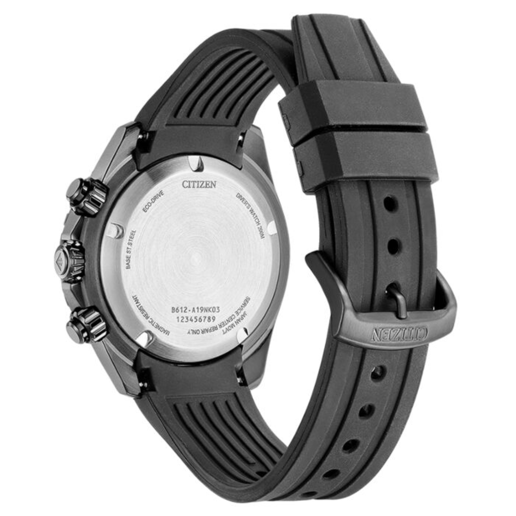 Citizen watch with black strap on a white background