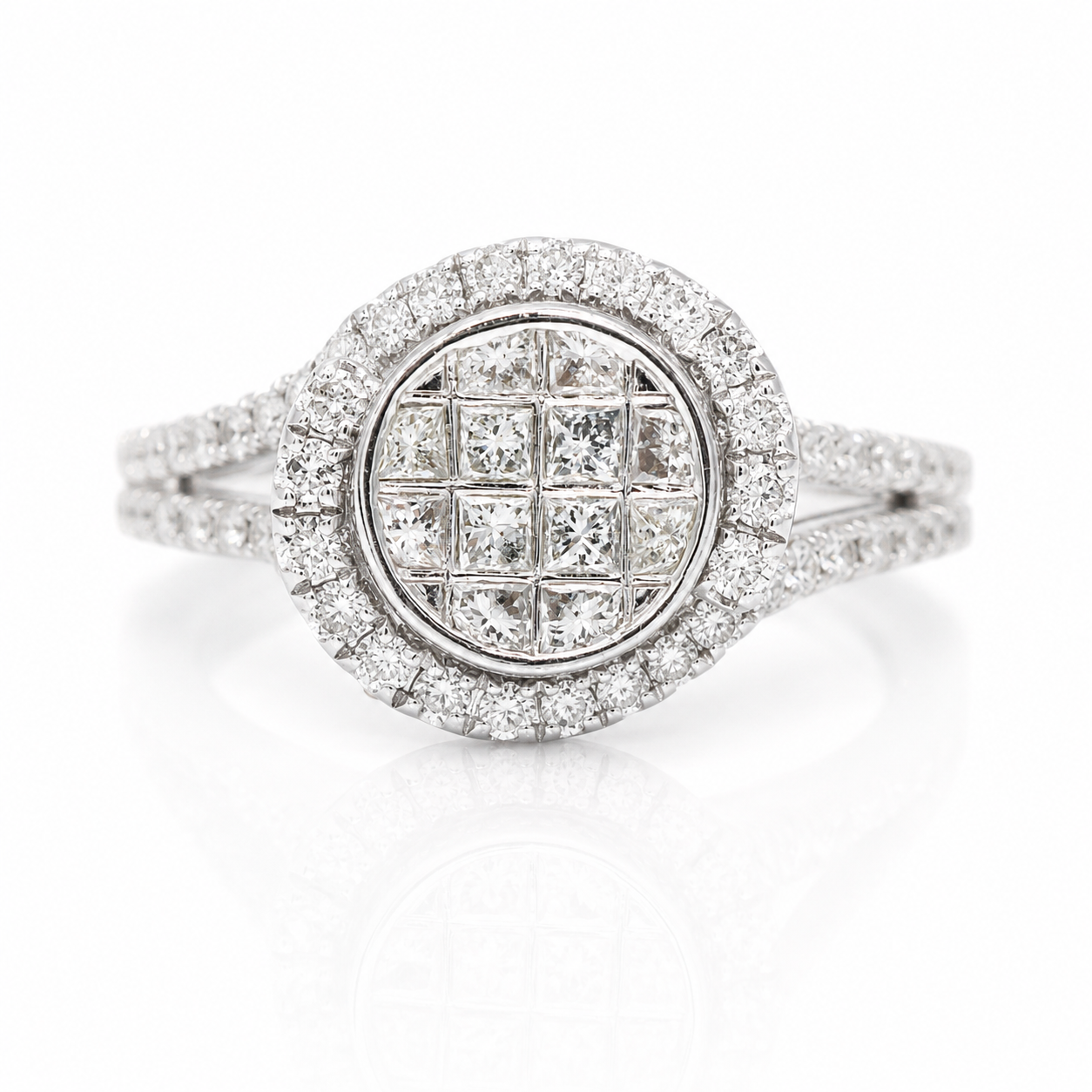 10K White Gold 1CT. Invisible-Set Diamond Bypass Engagement Ring