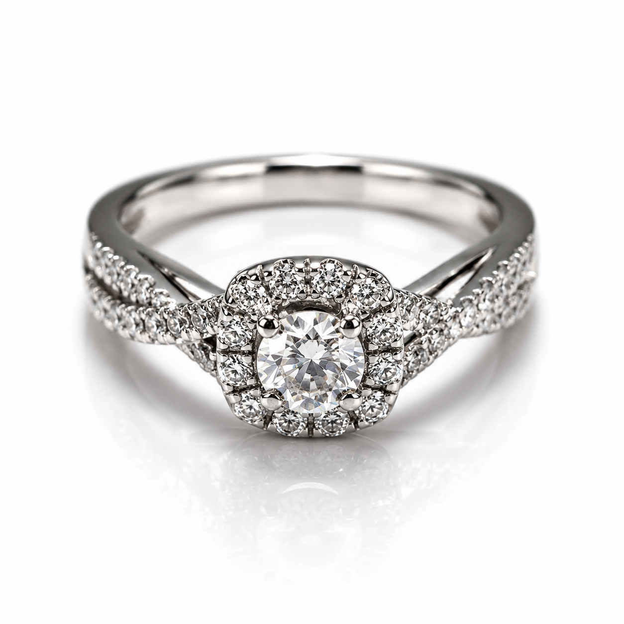 Estate Collection: 14K White Gold 1.04CTW. Natural Diamond Halo Engagement Ring