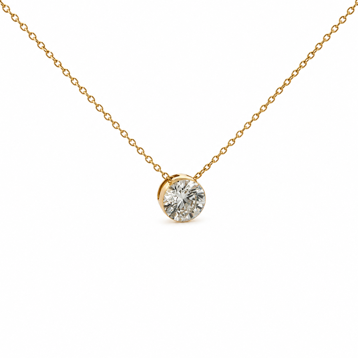 14k YELLOW GOLD DIAMOND NECKLACE ONA WHITE BACKGROUND 