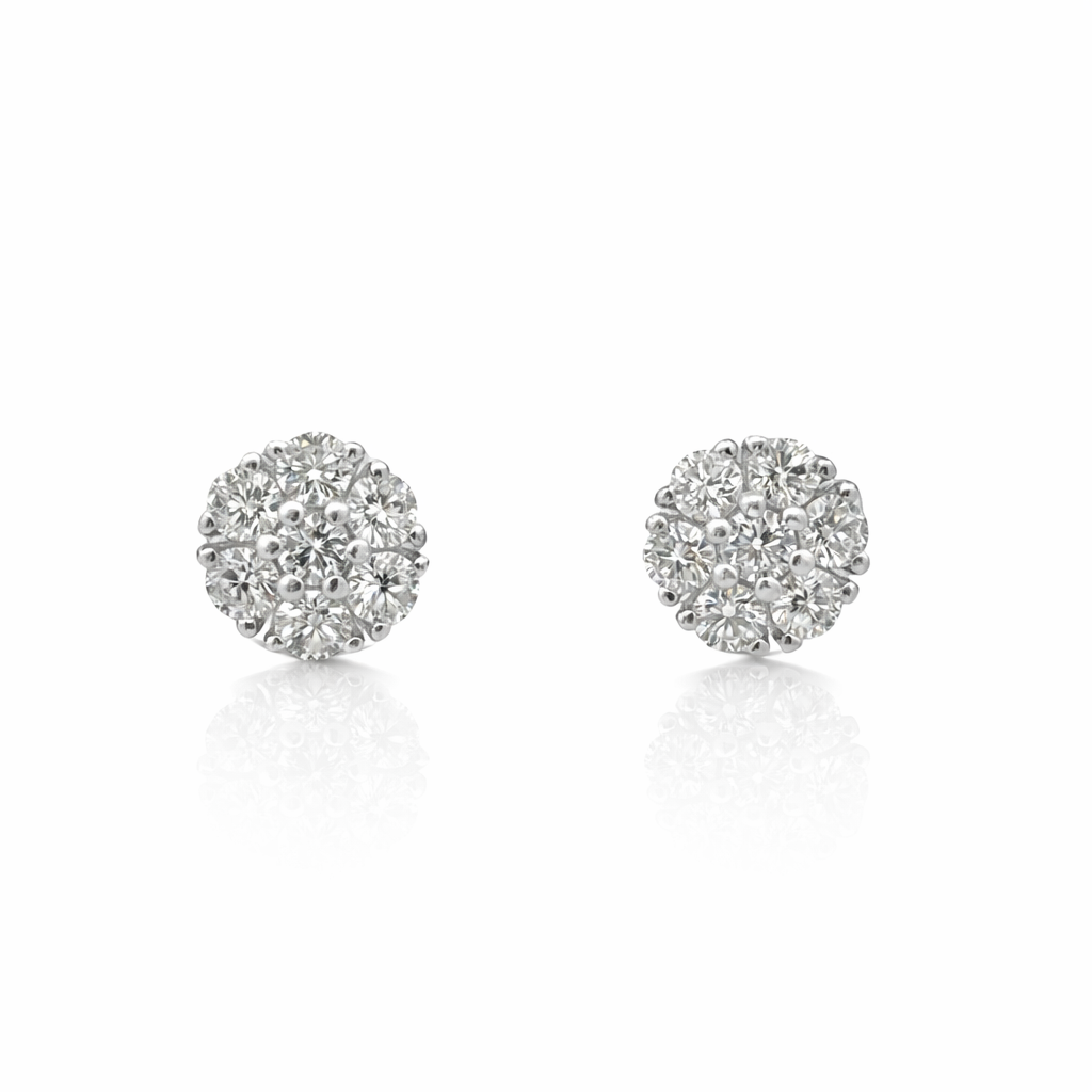 Sterling Silver 0.95CTW. Lab-Grown Diamond Flower Stud Earrings