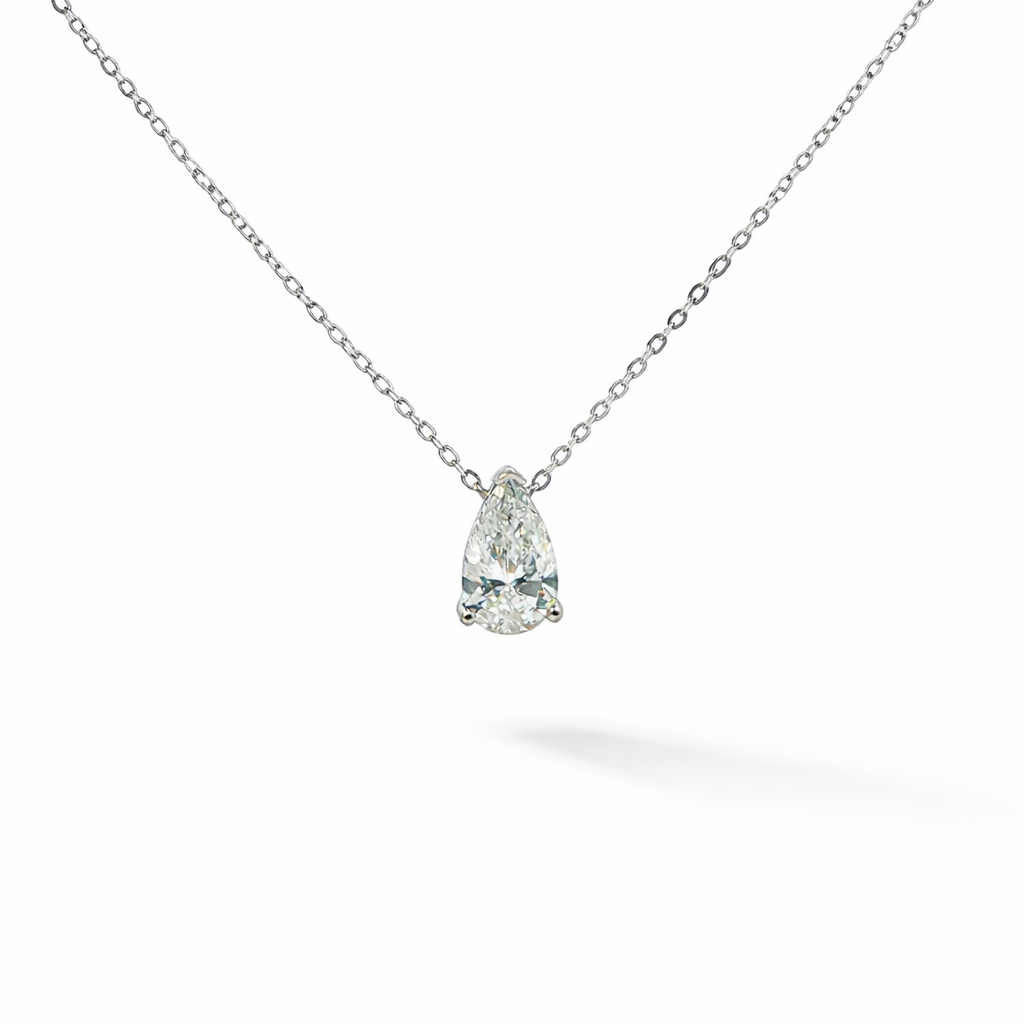 14K White Gold Certified  1.15CT. Pear-Cut Lab-Grown Diamond 18" Necklace