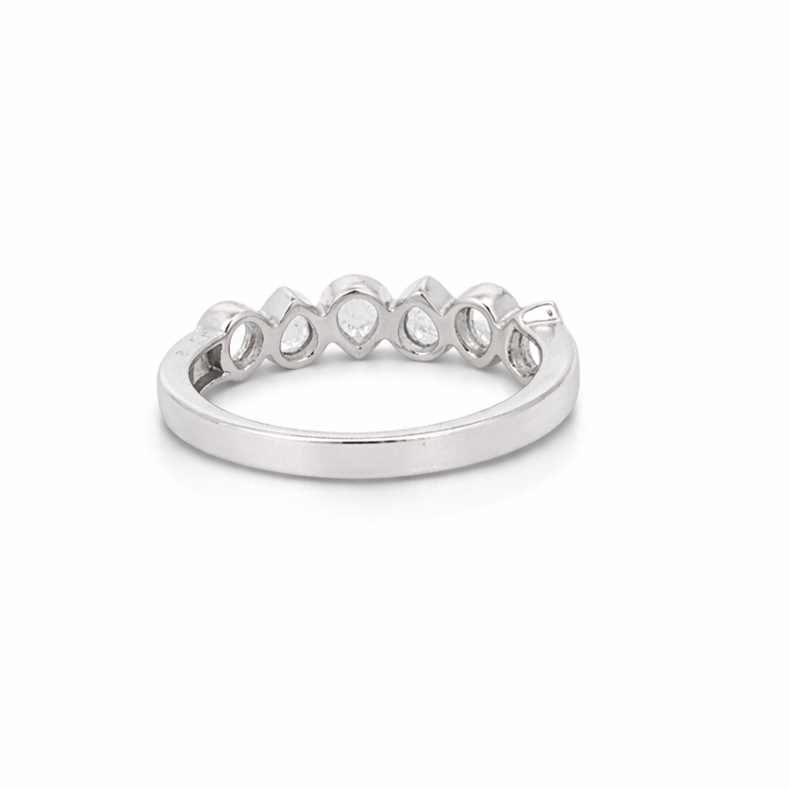 Silver ring with small stones on a white background