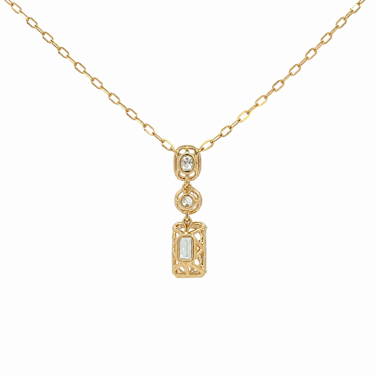 Gold and diamond necklace on a white background 