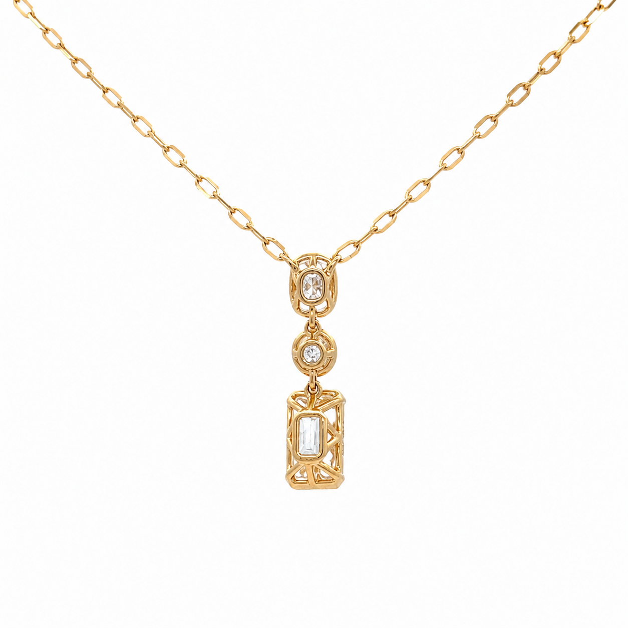 Gold and diamond necklace on a white background 