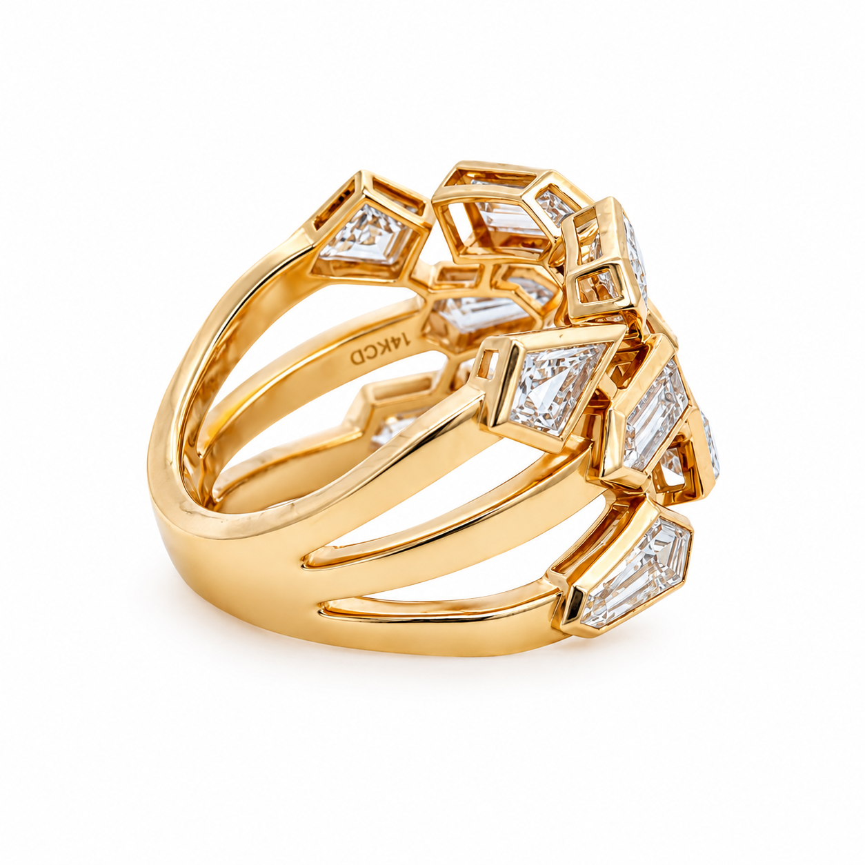 Back view of funky gold ring 