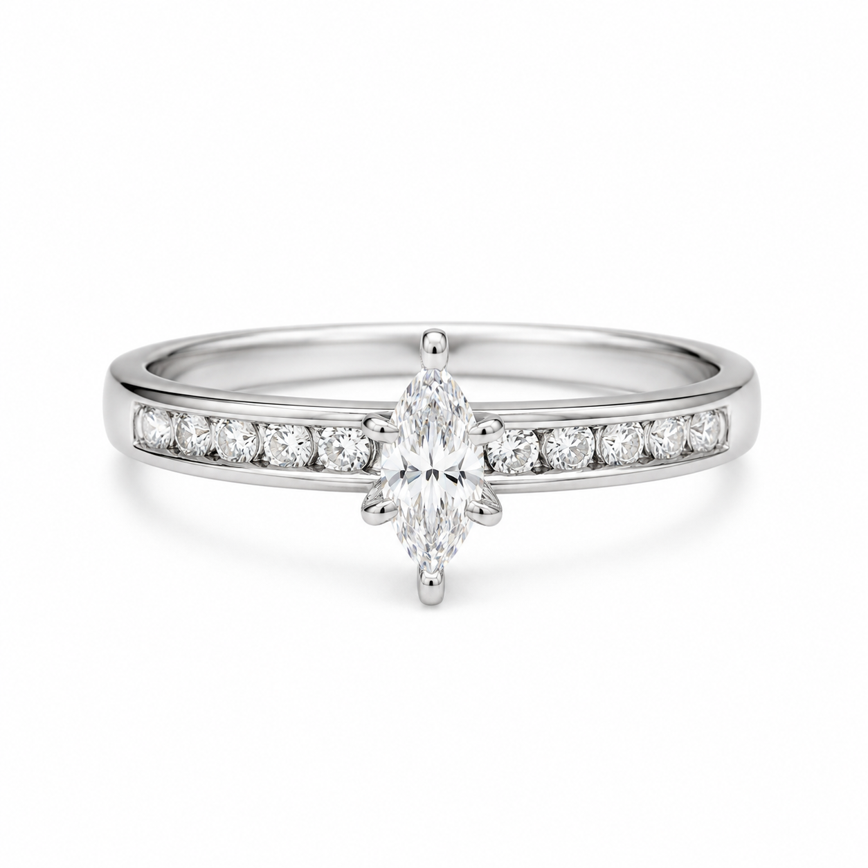 Estate Collection: Platinum 1/4CTW. Marquise-Cut Diamond Channel Set-Accent Ring