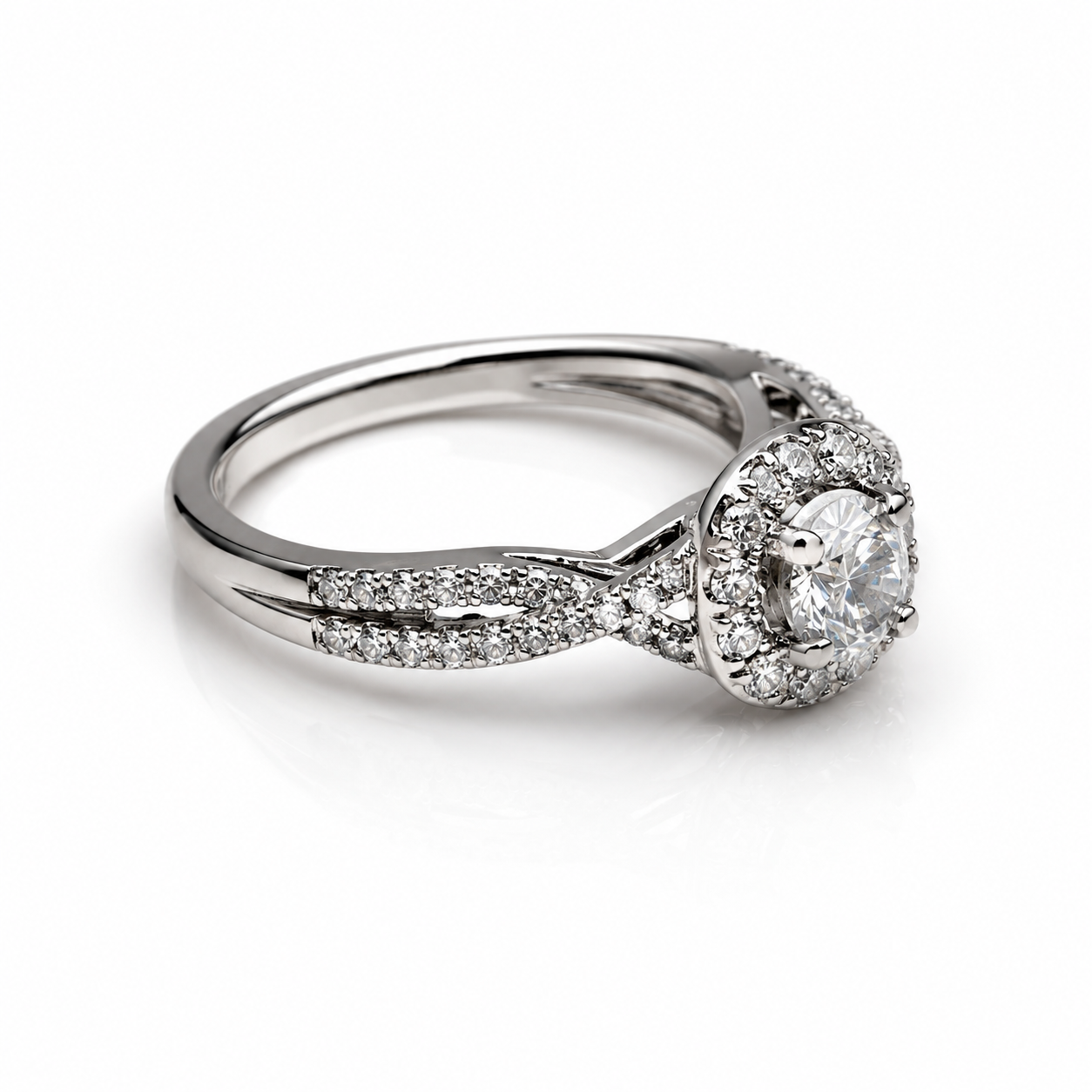 Estate Collection: 14K White Gold 1.04CTW. Natural Diamond Halo Engagement Ring