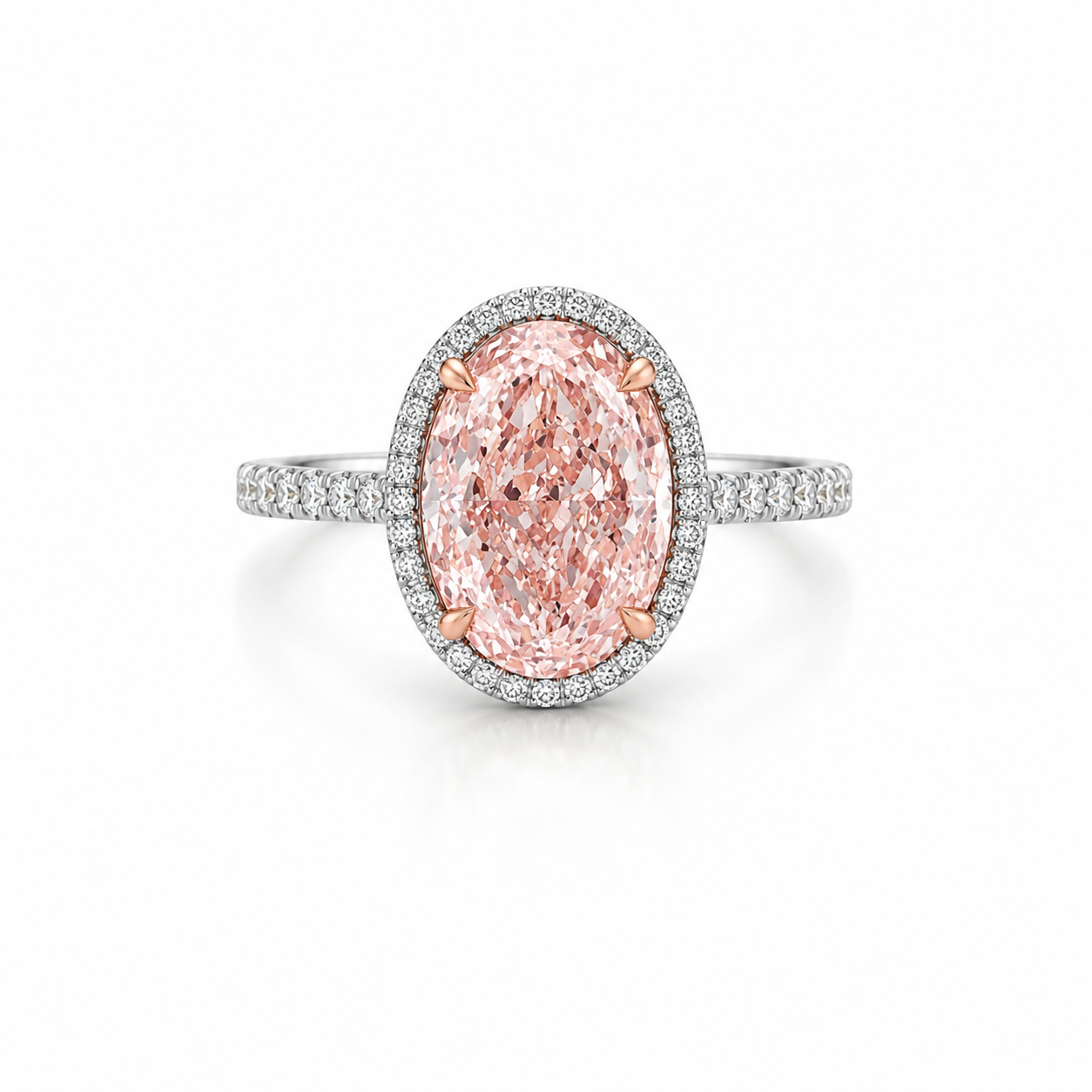 14K White Gold 3.55CTW. Certified Lab-Grown Pink Diamond Halo Accented Engagement Ring