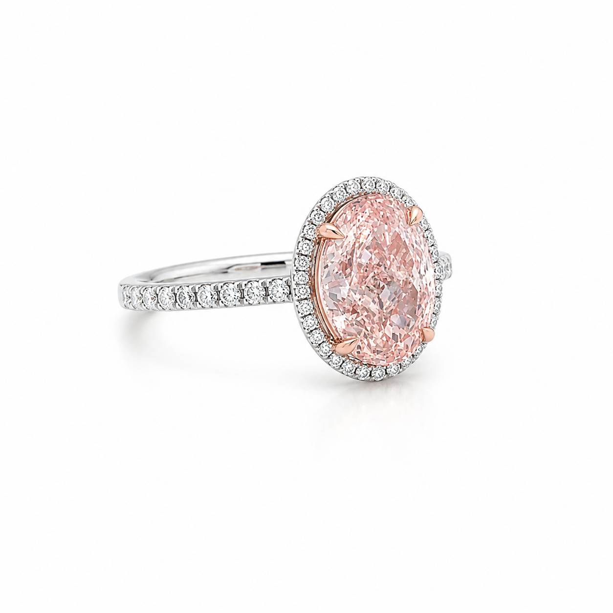14K White Gold 3.55CTW. Certified Lab-Grown Pink Diamond Halo Accented Engagement Ring
