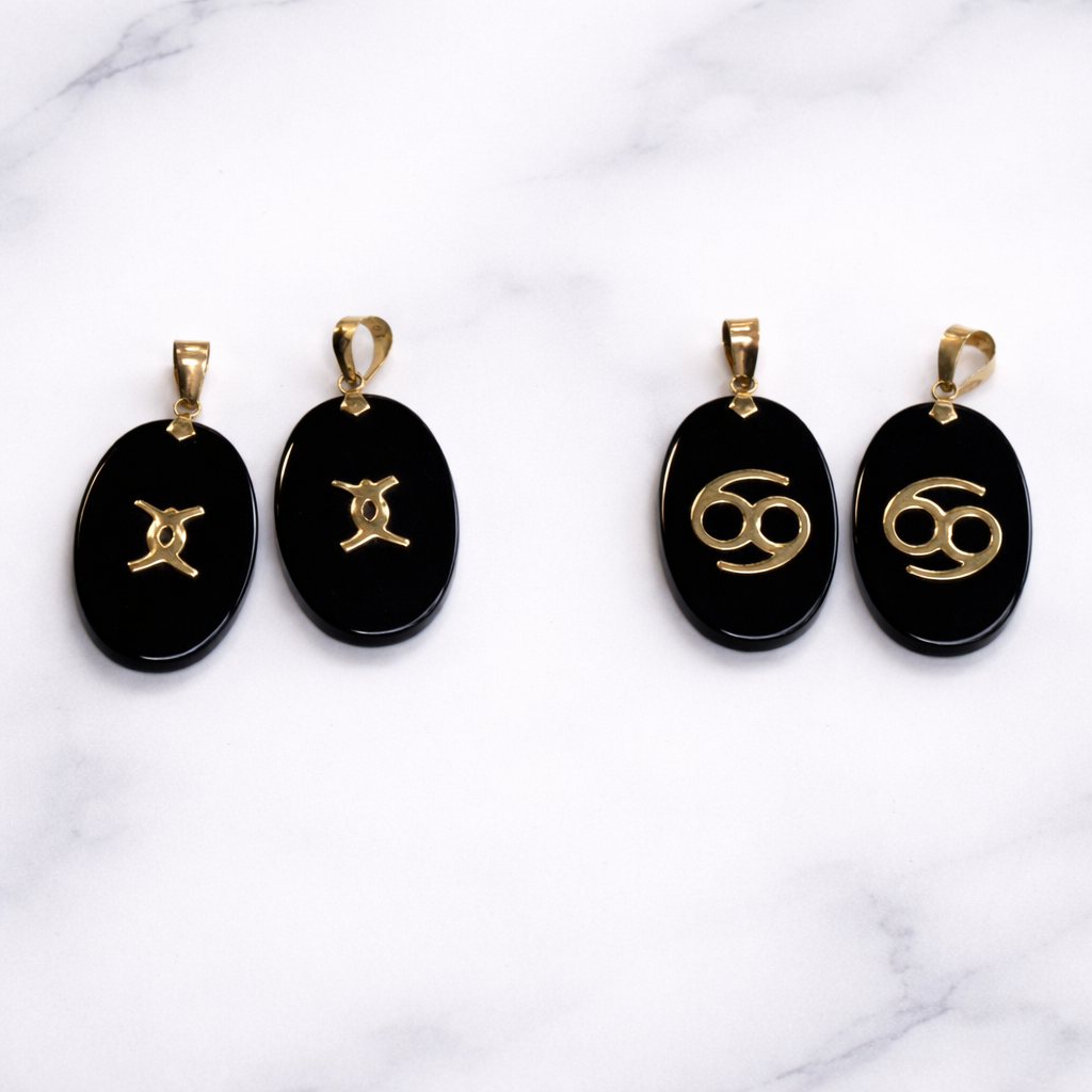 10K Yellow Gold & Natural Black Assorted Onyx Pendants