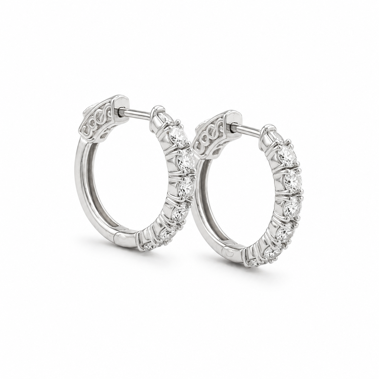 14K White Gold Lab Grown Diamond Locking Back Huggie Hoops
