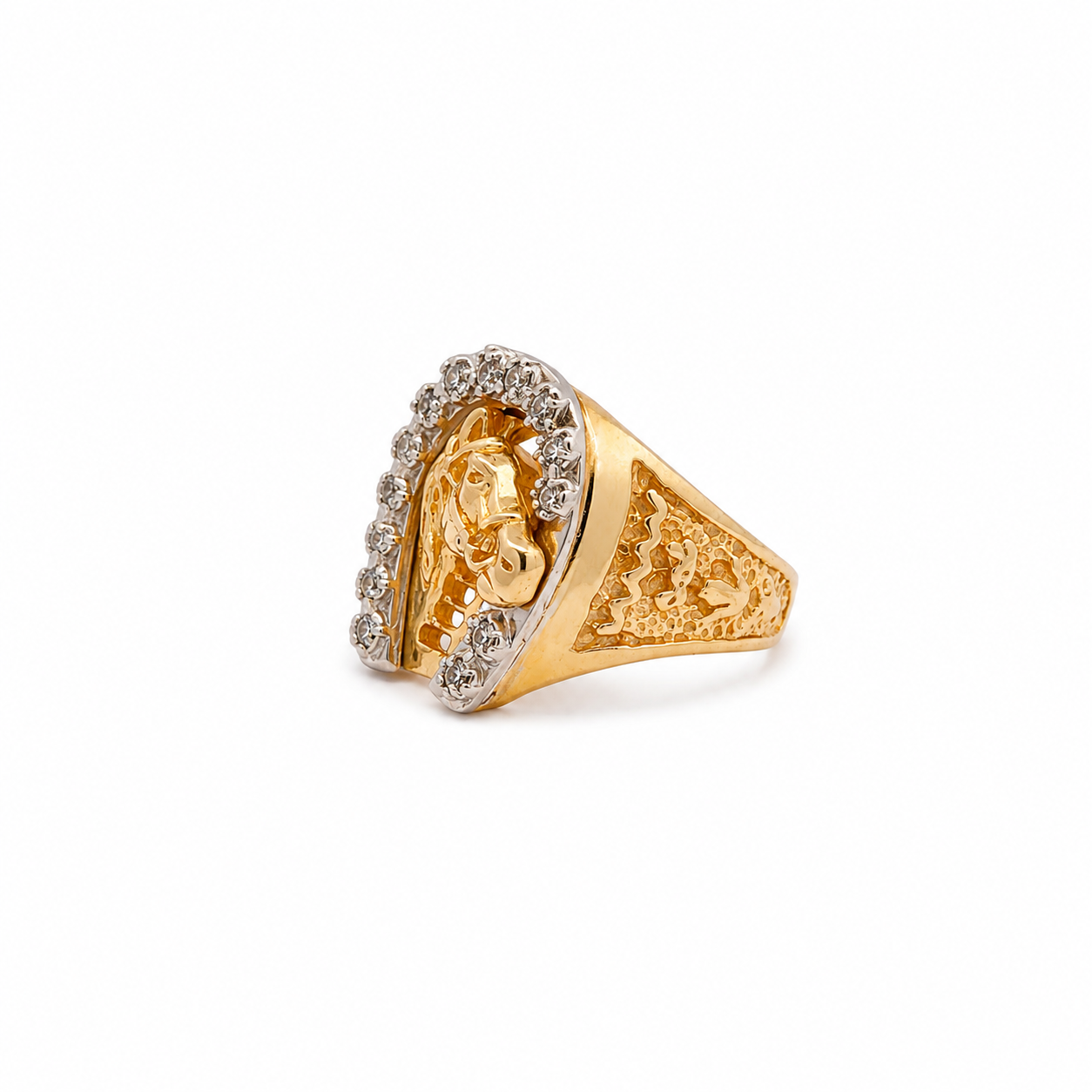 Sideview of horse ring on a white background 