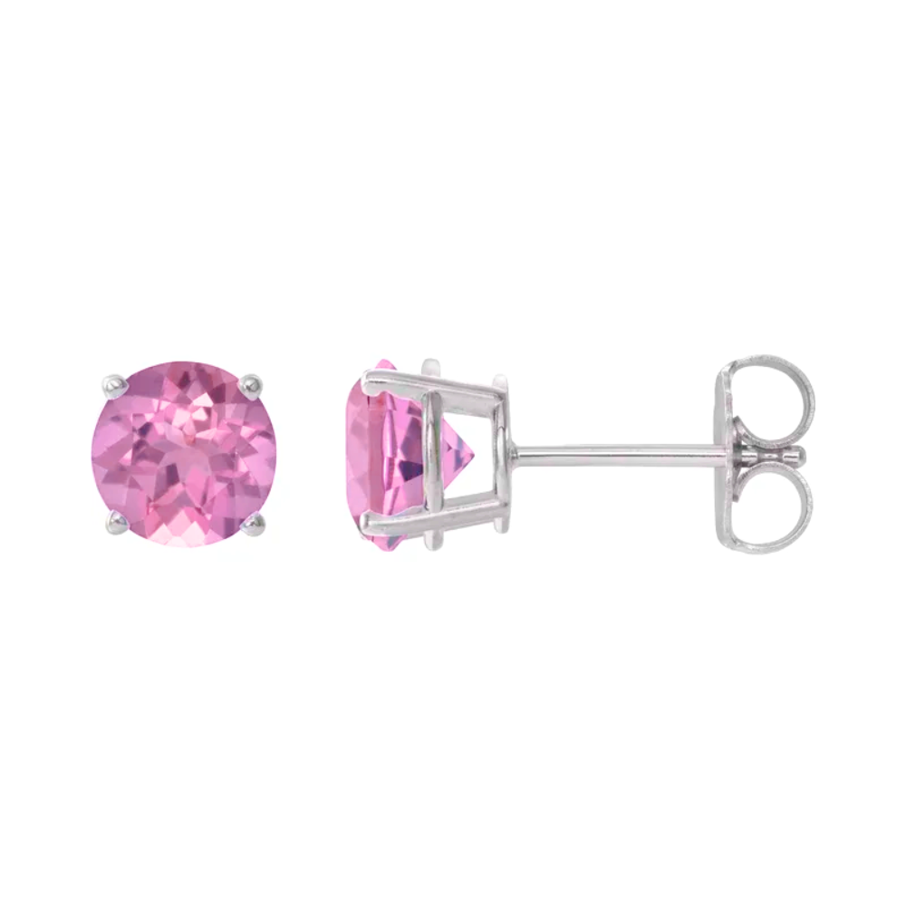 Estate Collection: 14K White Gold 8MM Round Pink Stone Stud Earrings