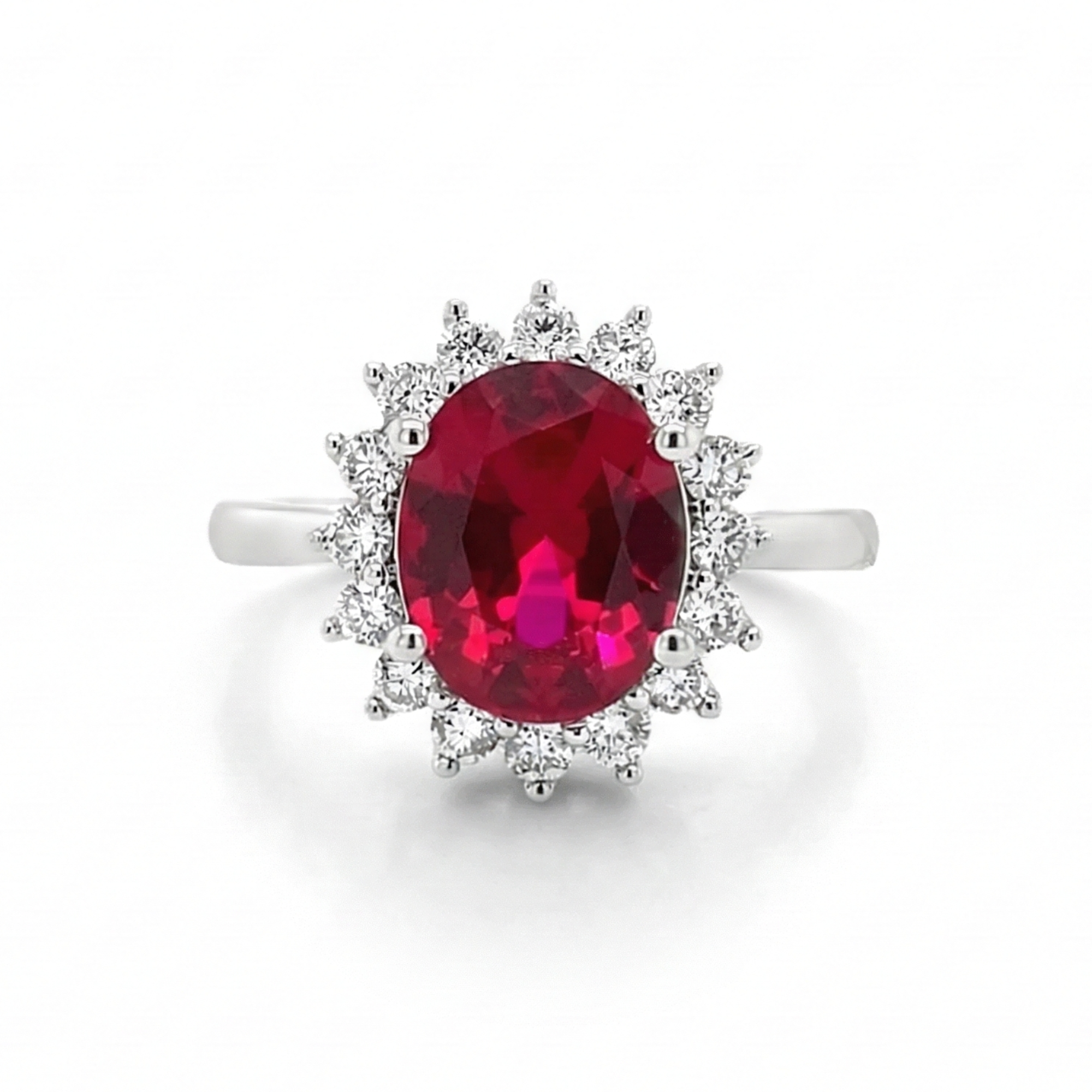 14K White Gold Oval-Cut Lab-Grown Ruby & 0.51CTW. Lab-Grown Diamond Halo Ring