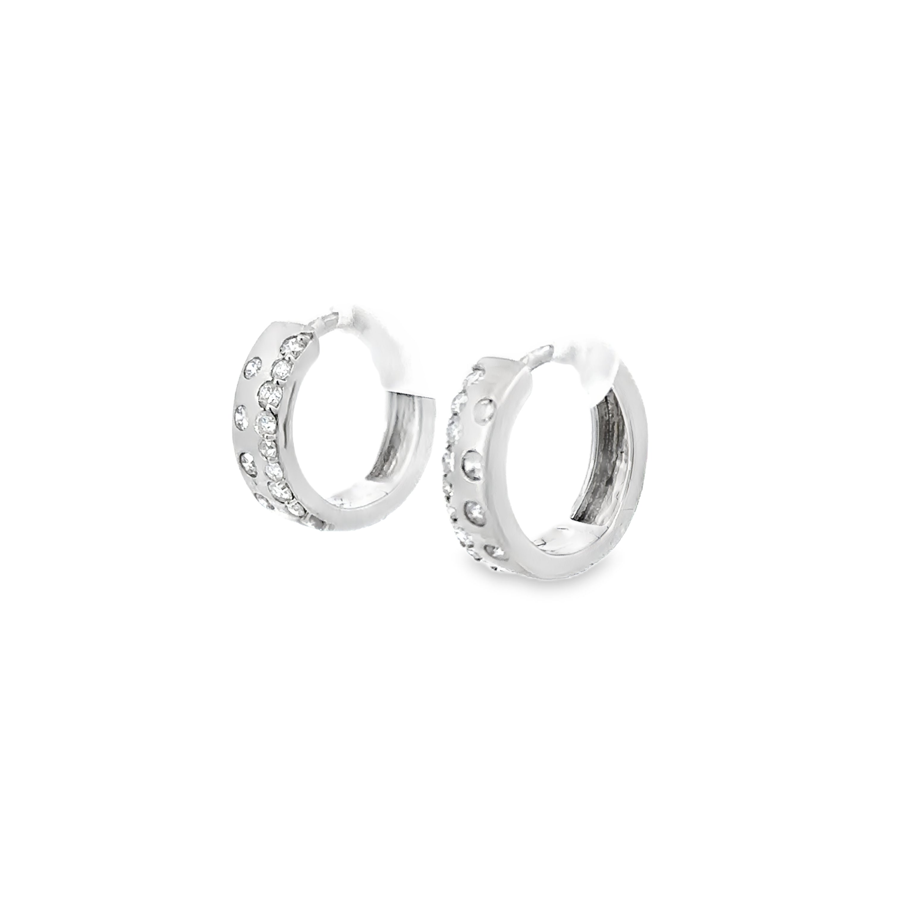 14K White Gold 1/3CT. Scattered Diamond Hoop Earrings