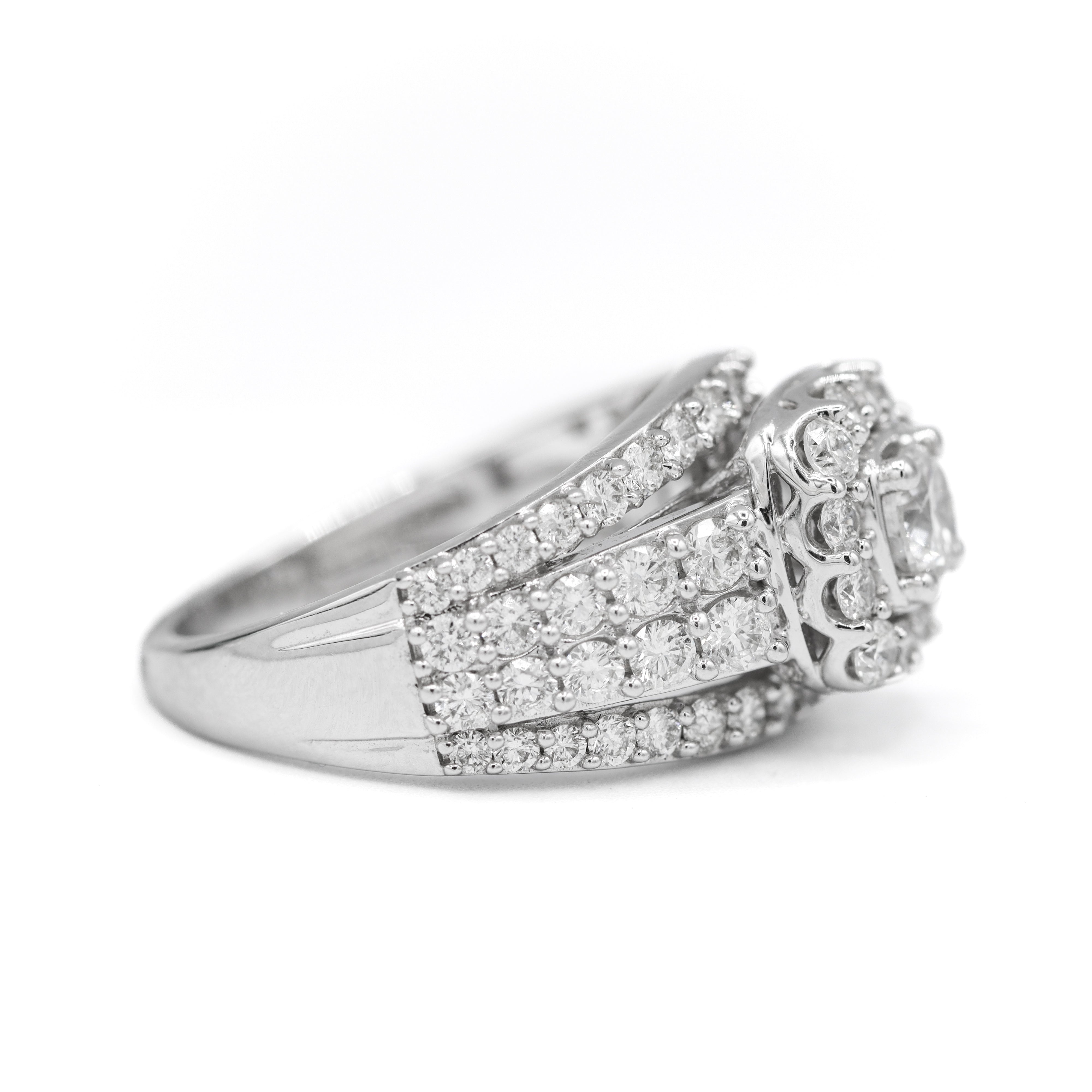 Left Side View of 14K White Gold 2CTW. Triple Band Diamond Engagement Ring