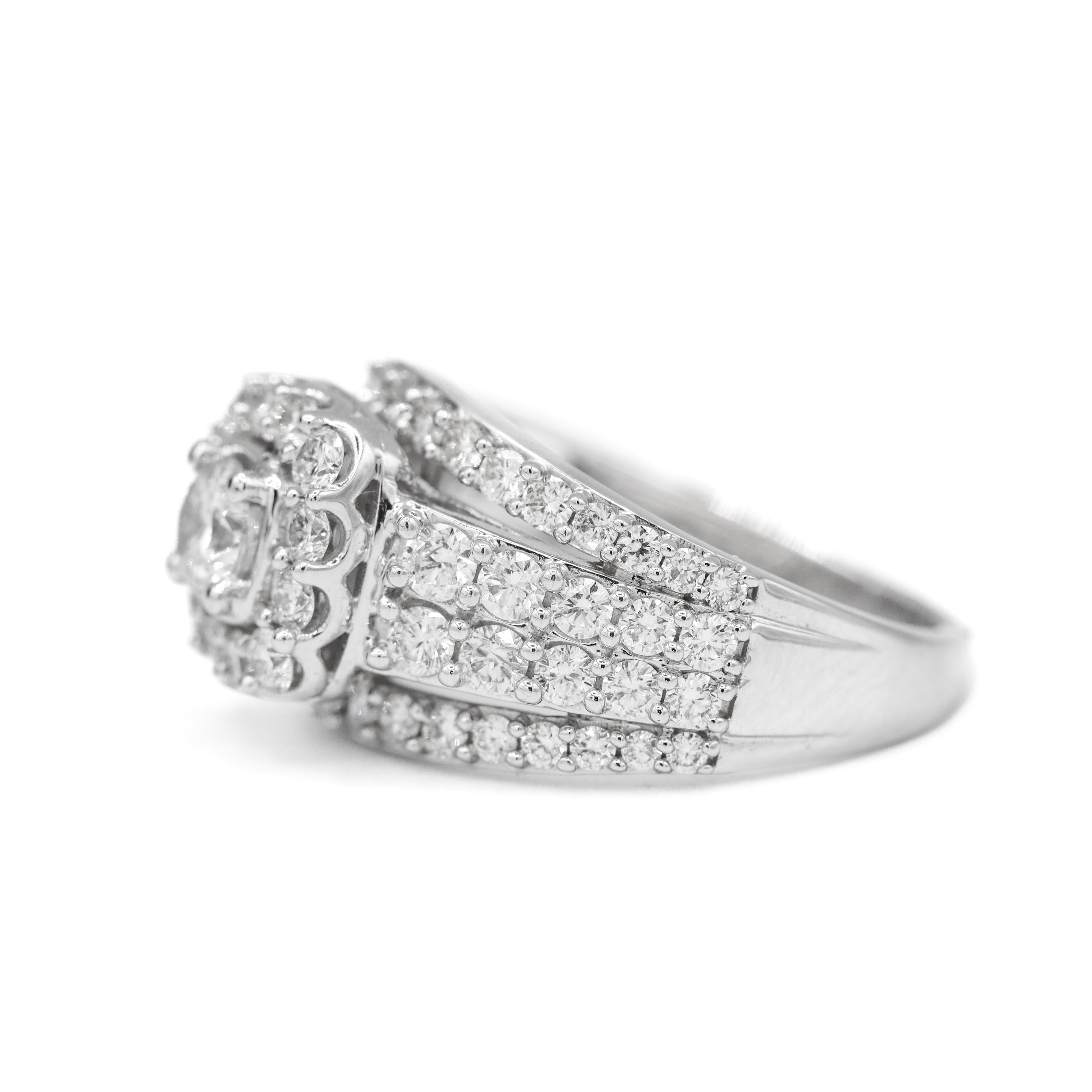 Right Side View of 14K White Gold 2CTW. Triple Band Diamond Engagement Ring