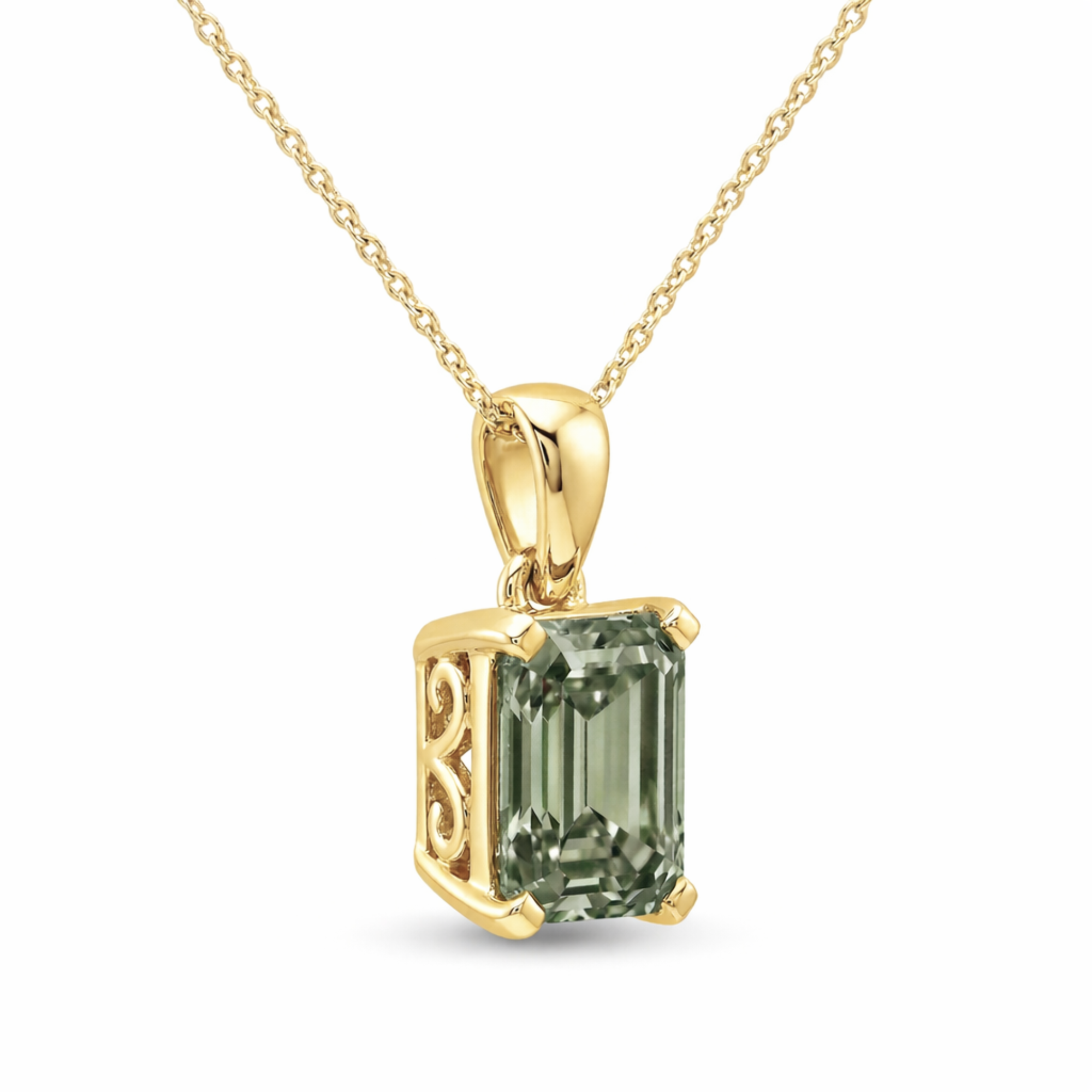 14K Yellow Gold Certified 1.06CT. Emerald-Cut Green Lab-Grown Diamond Pendant Necklace