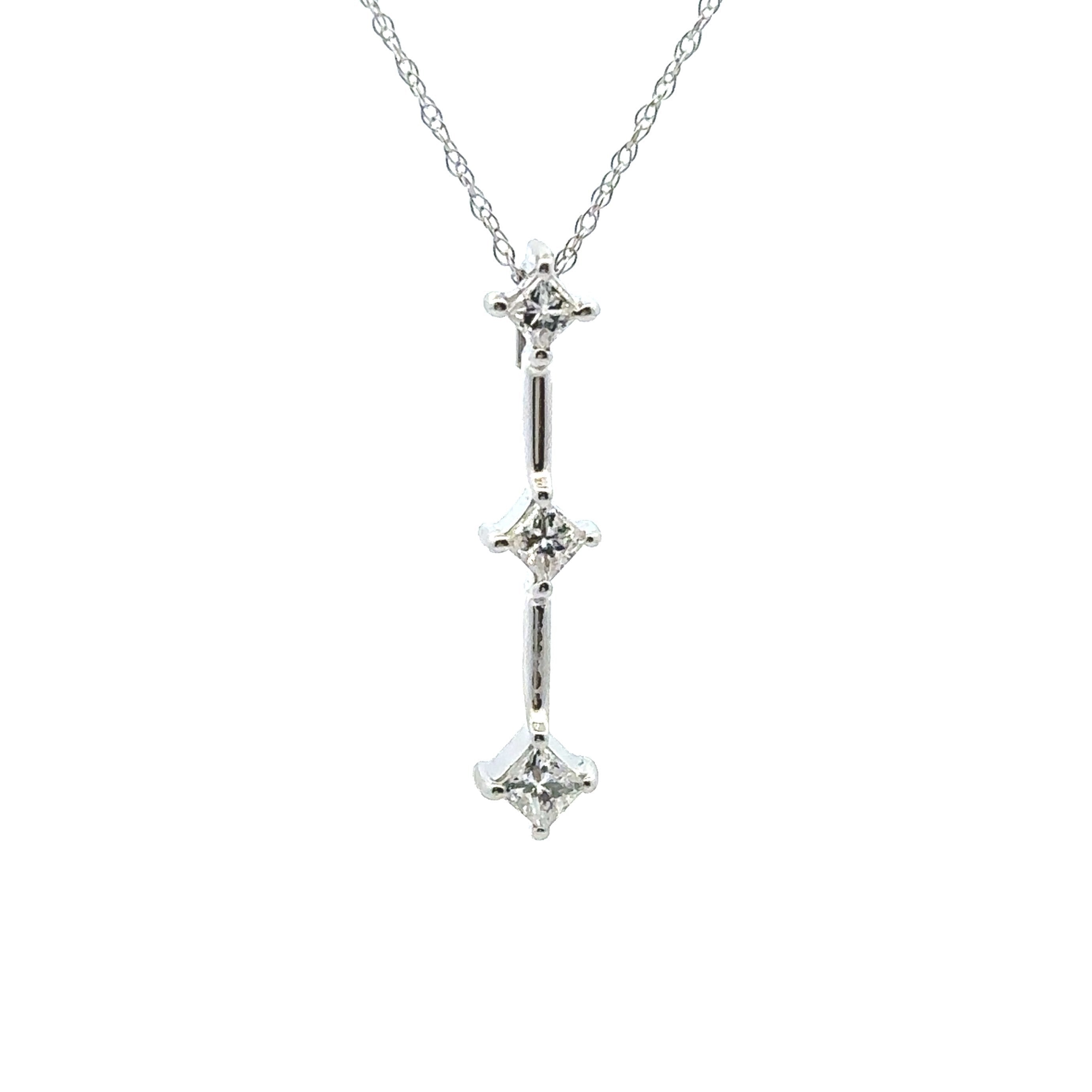 14K White Gold 1/3CT. Graduated Princess-Cut Diamond Necklace