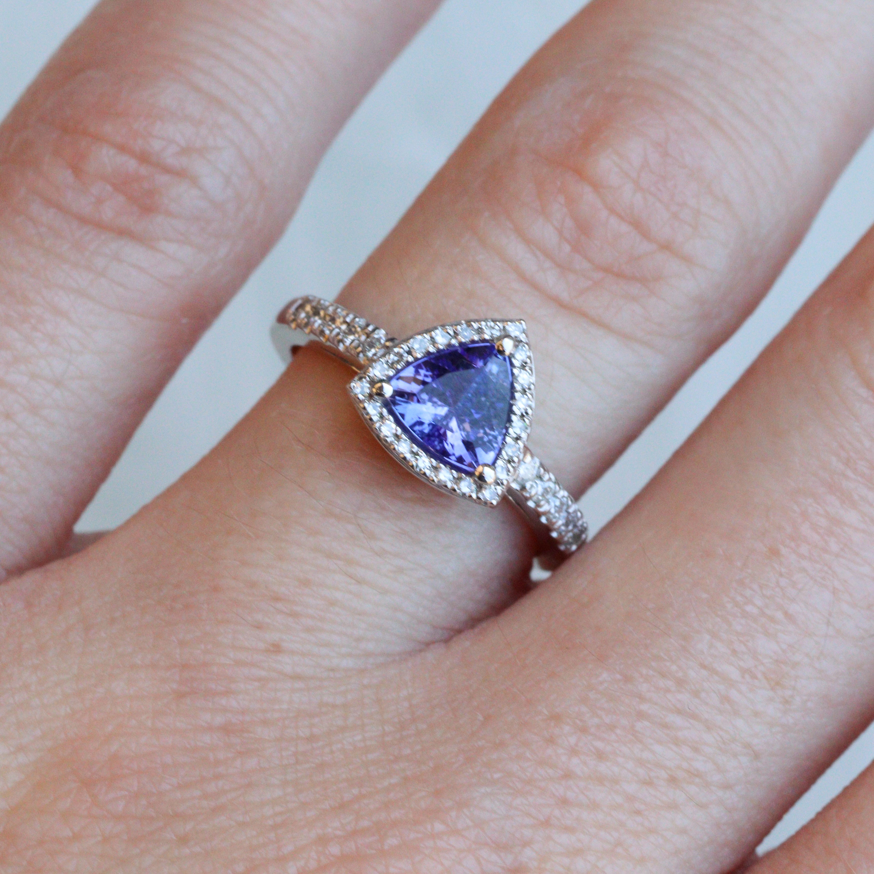 EFFY 14K White Gold 0.76CT. Tanzanite and 0.20CTW. Diamond Halo Ring