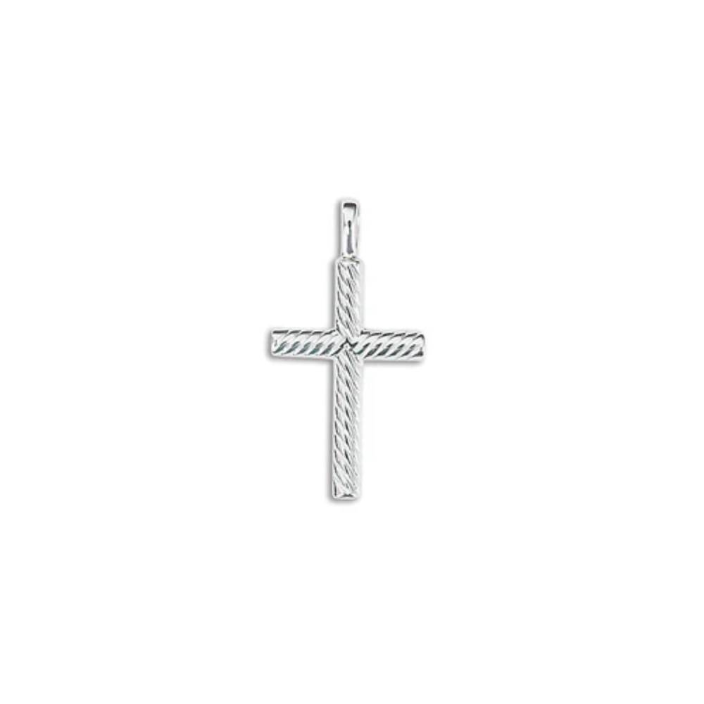 Sterling Silver Solid Rope-Style Cross Pendant Necklace