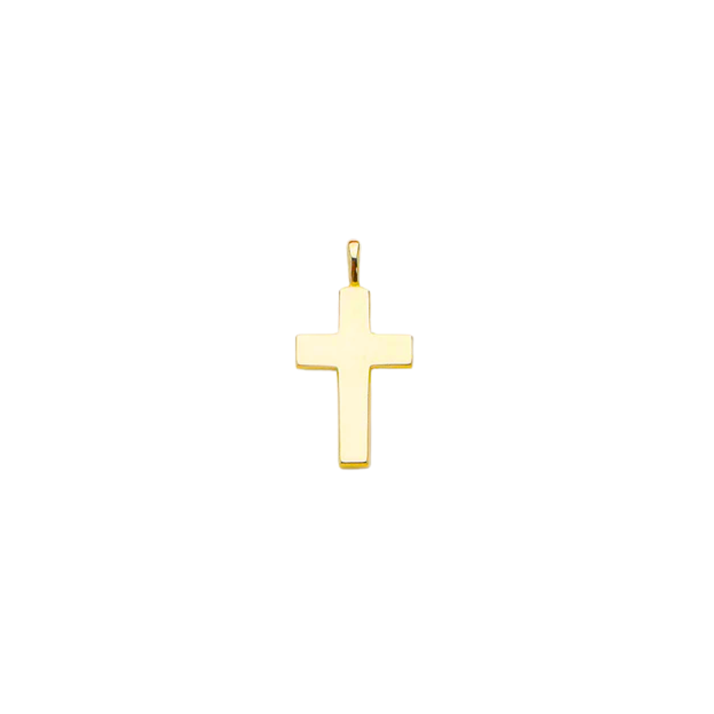 14K Yellow Gold Solid Flat Cross Pendant without Chain