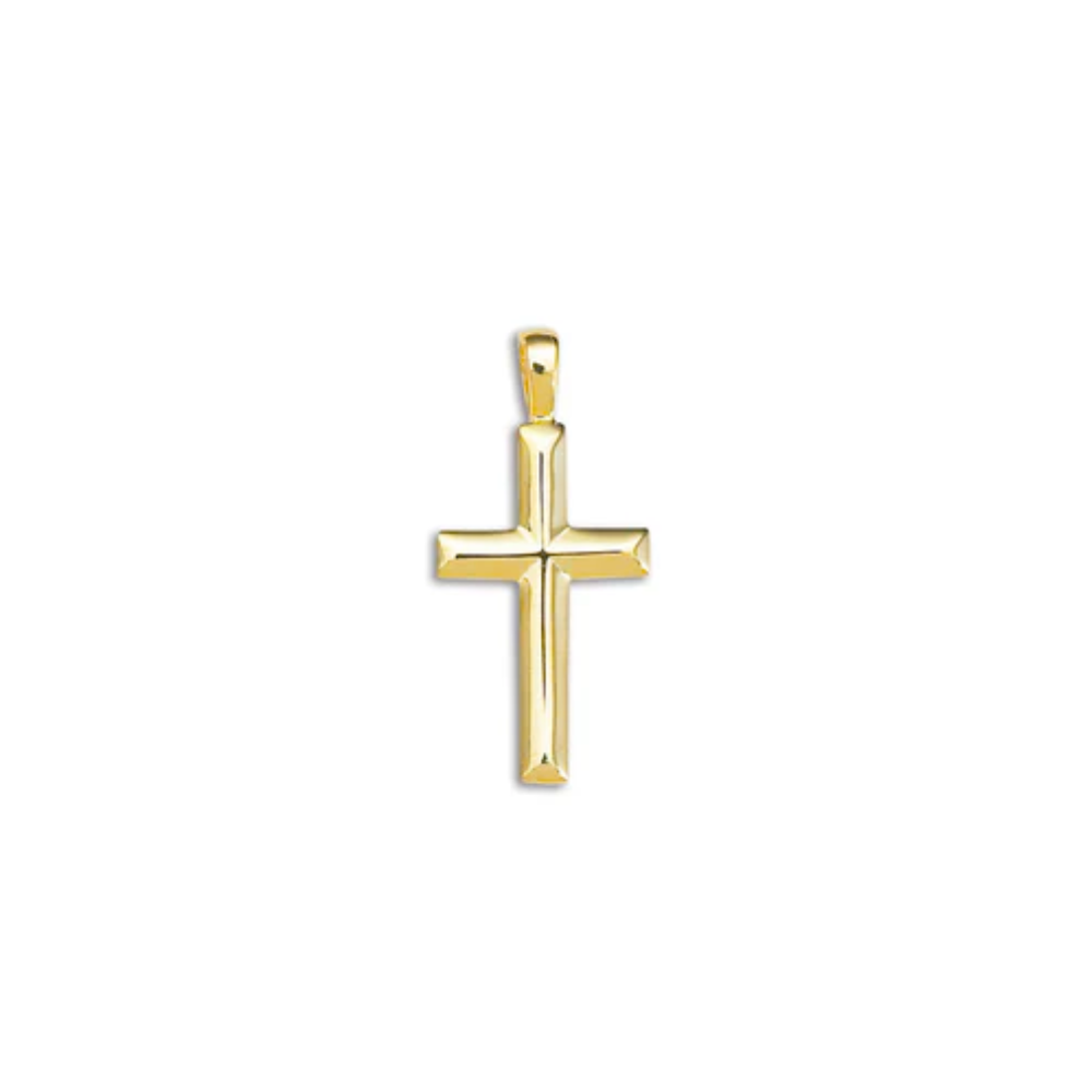 14K Yellow Gold Solid Angled Design Cross Pendant without Chain