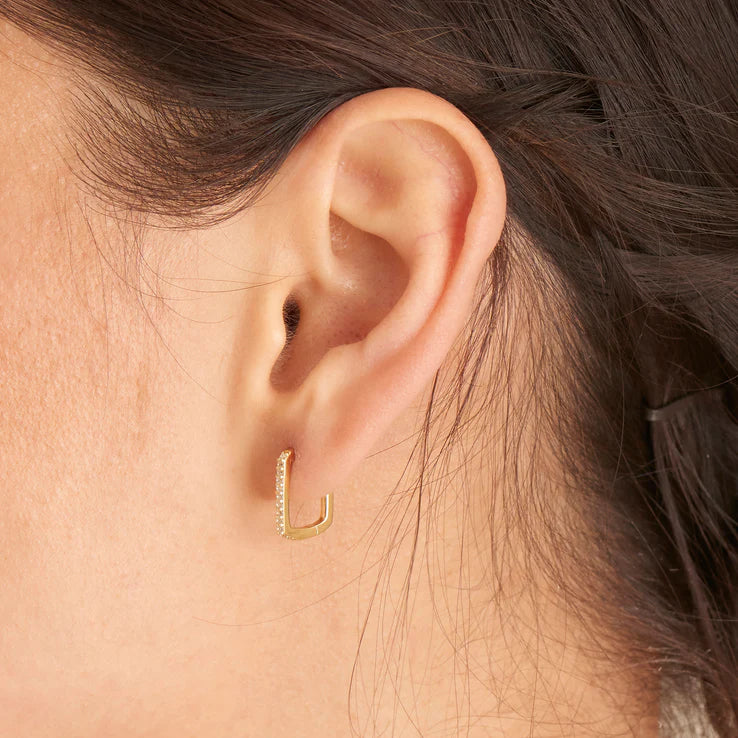Alternate Ear View Gold Glam Oval Hoop Earrings