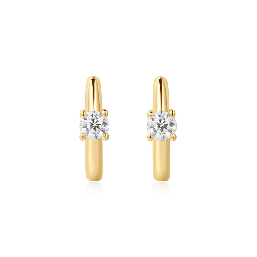 Ania Haie Gold Solitaire Cubic Zirconia Mini Huggies