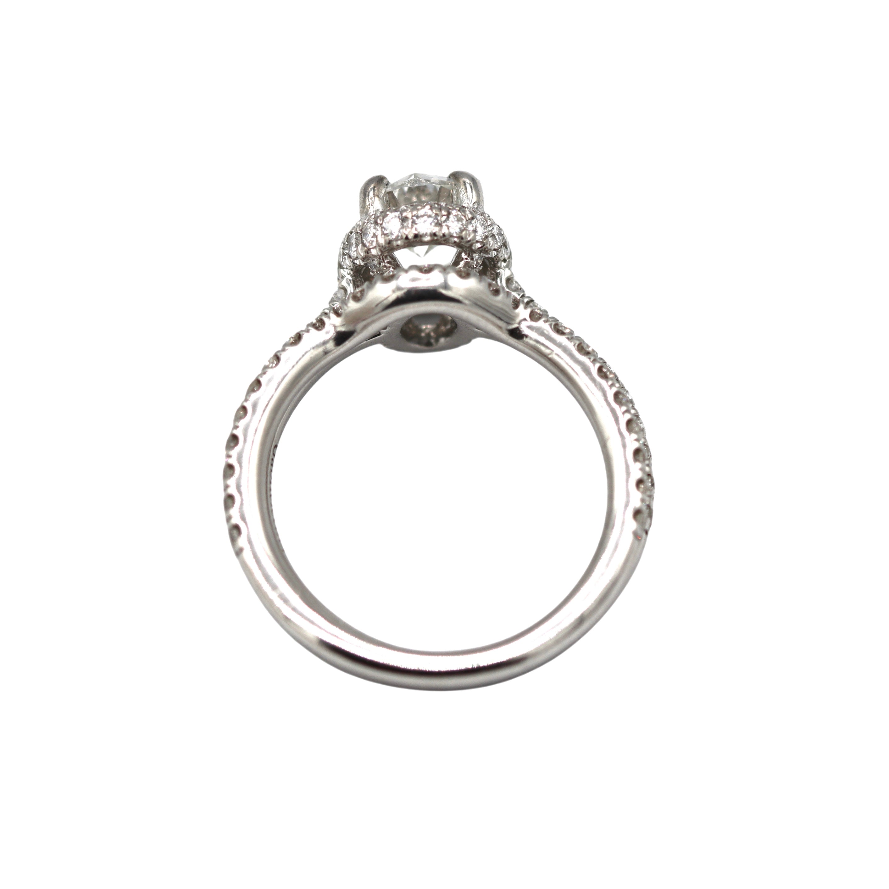 Estate Collection: Gabriel and Co. 14K White Gold 2CTW. Diamond Oval Halo Engagement Ring and Matching Band Set